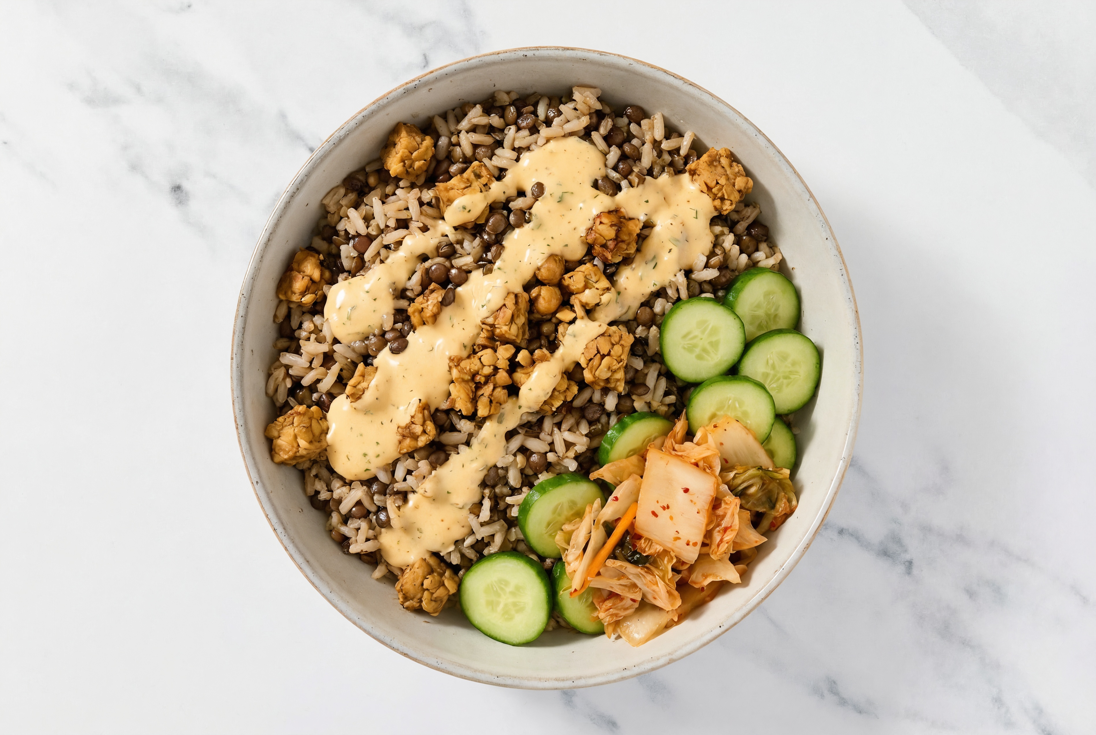 Mediterranean 'Tempeh'-Less Burger Bowl with Buffalo Ranch