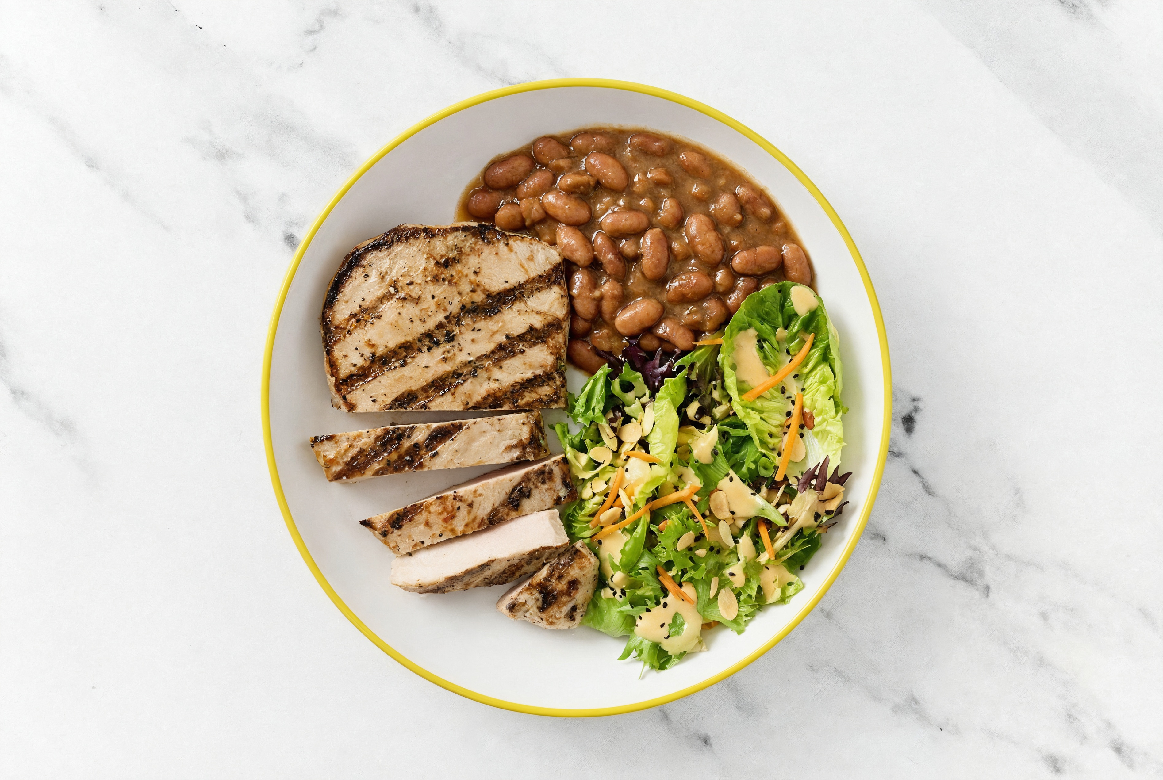 Pork Chop with Pinto Beans + Little Gem Salad