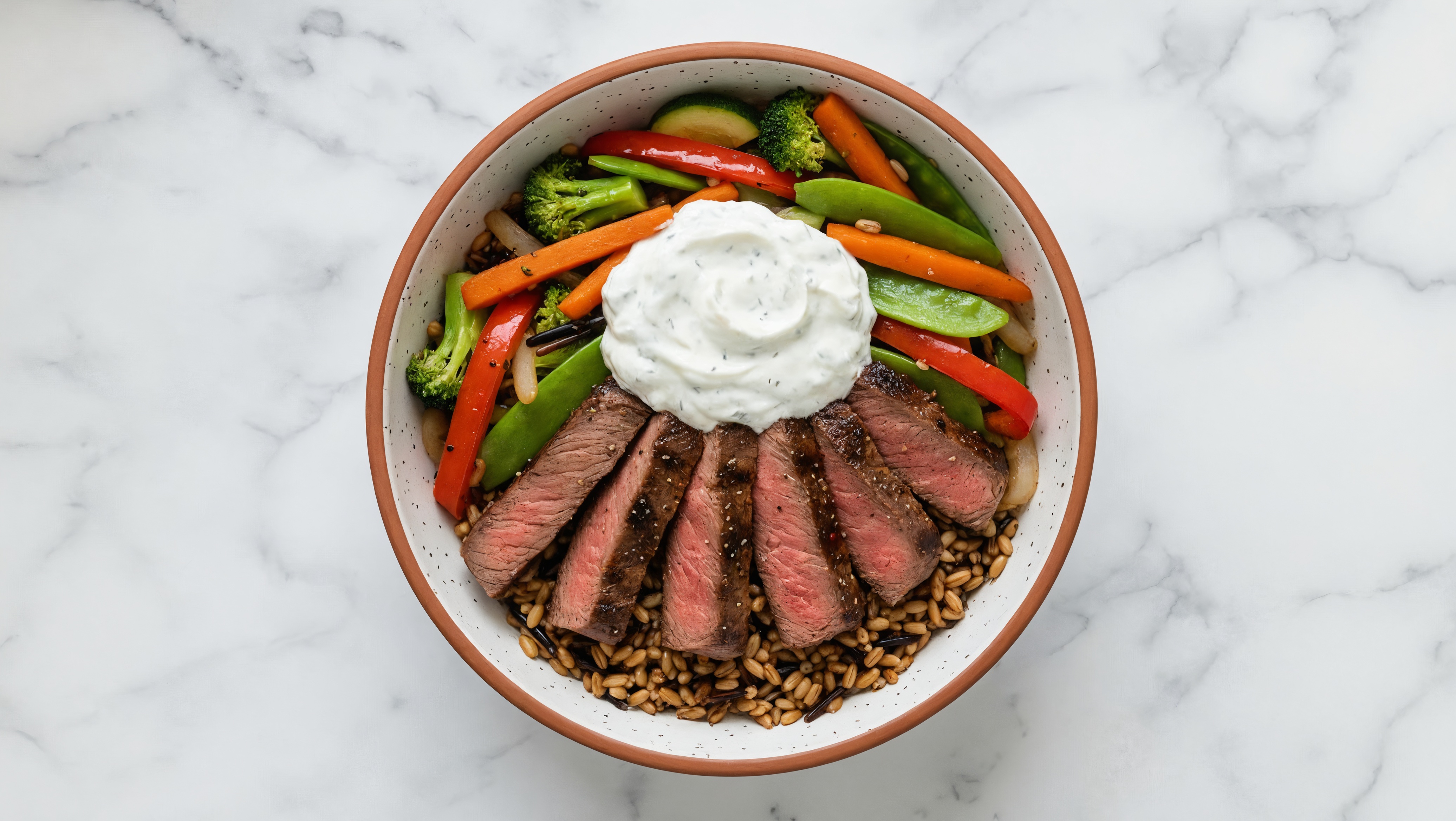 Sirloin Steak & Veggie Mix Grain Bowl with Tzatziki