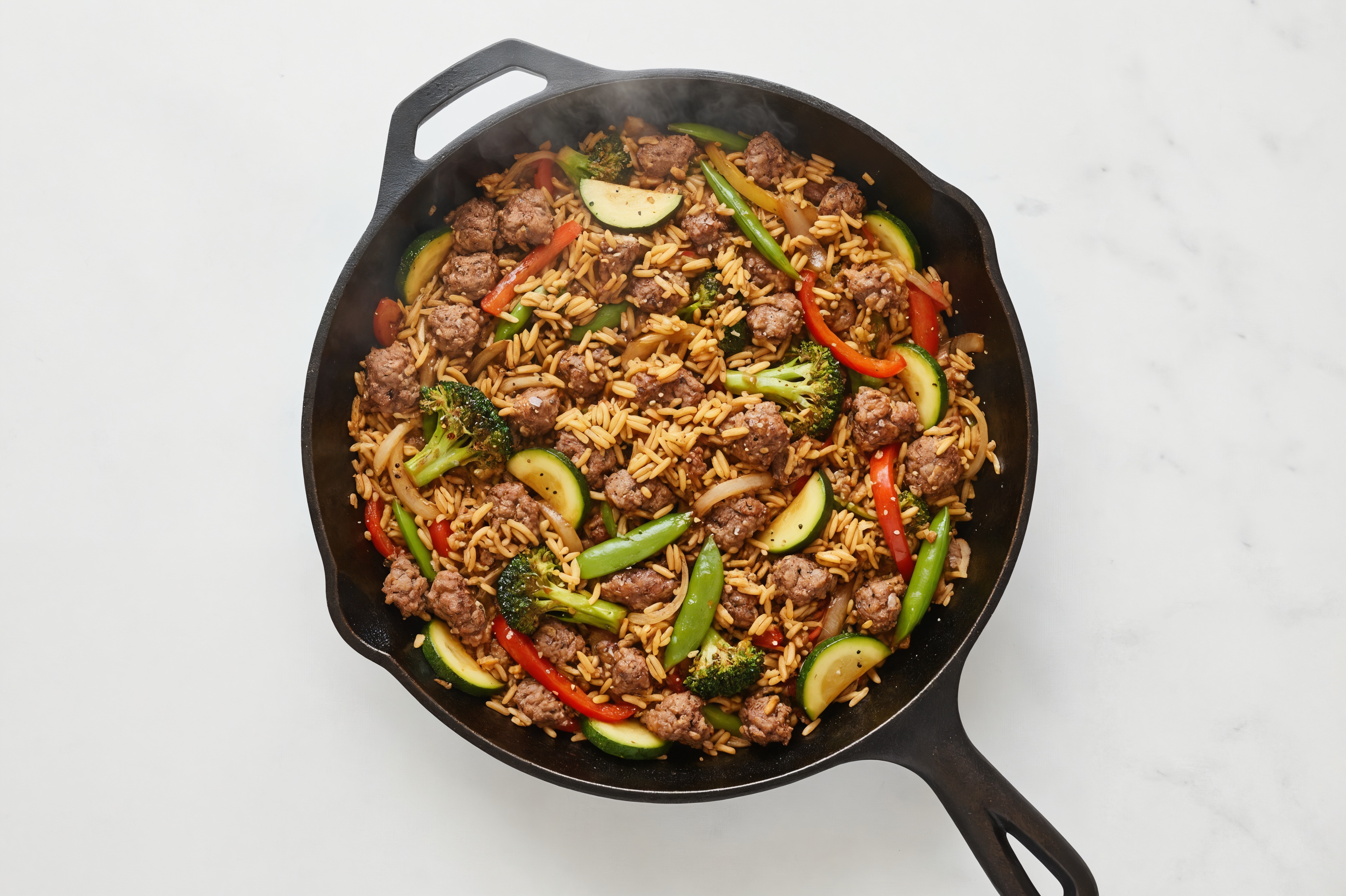 Teriyaki Veggie + Ground Beef Patties Stir-Fry