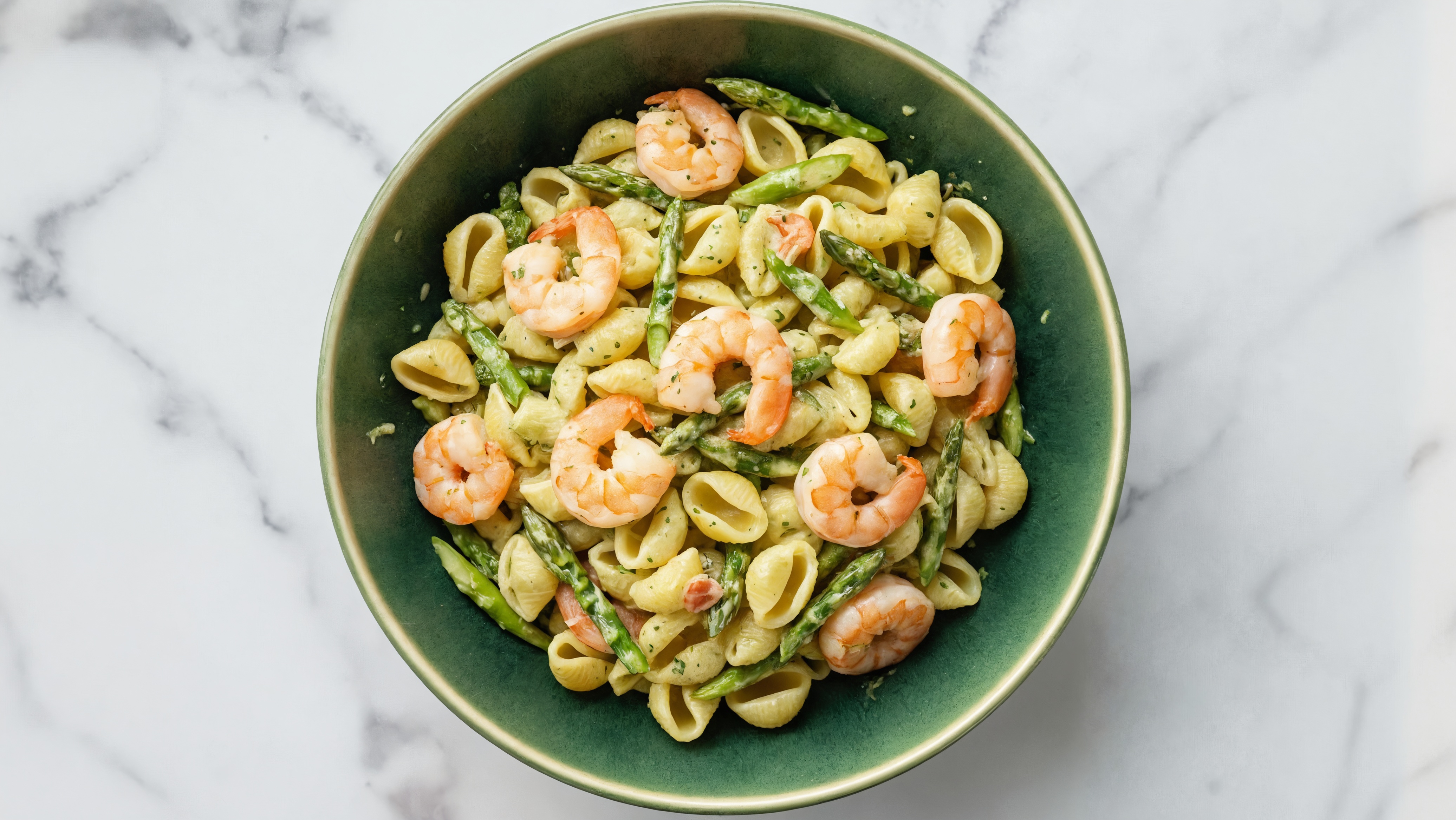 Herb Cream Shrimp Chiocciole Pasta Primavera