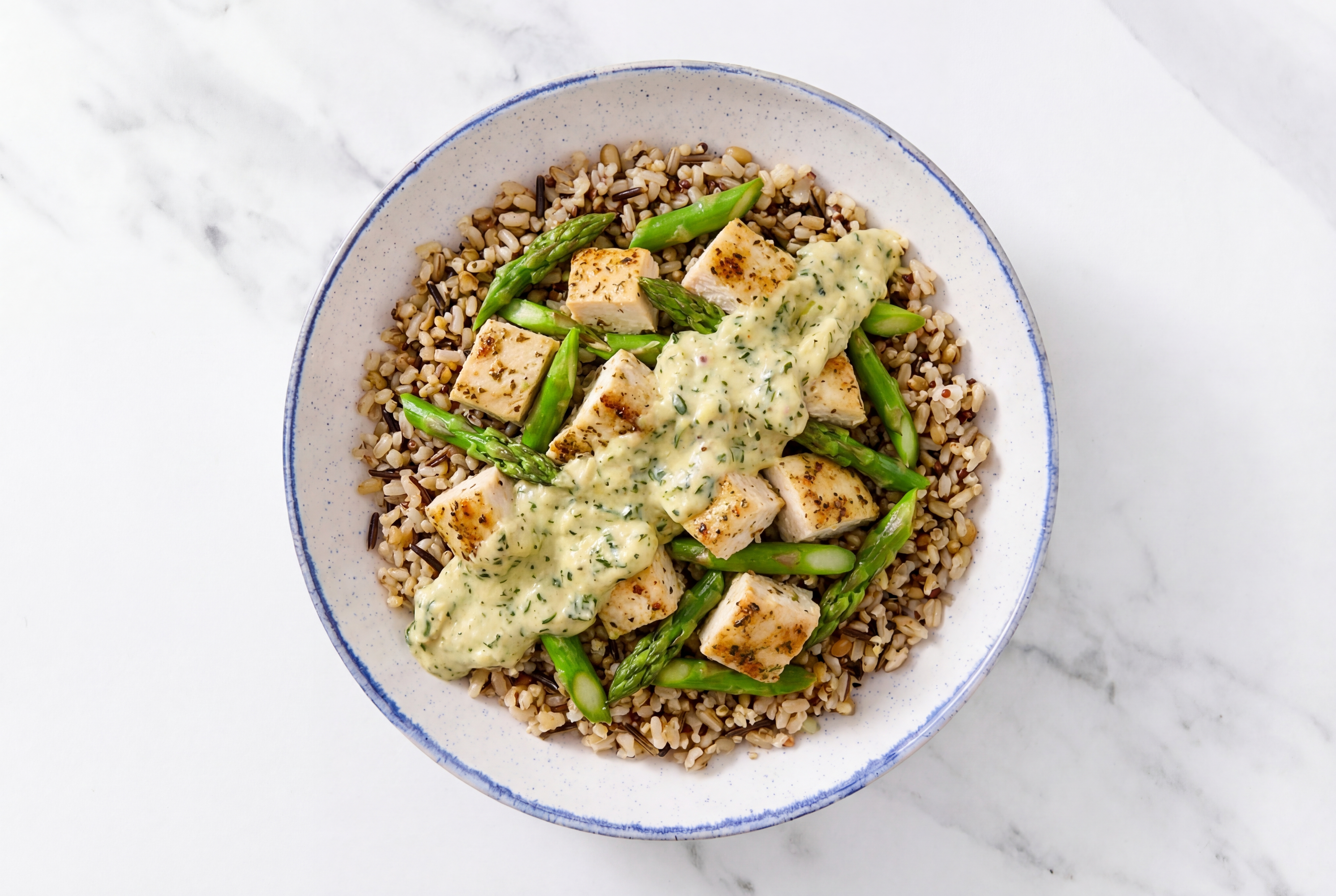 Chicken & Asparagus Grain Bowl with Spinach Artichoke