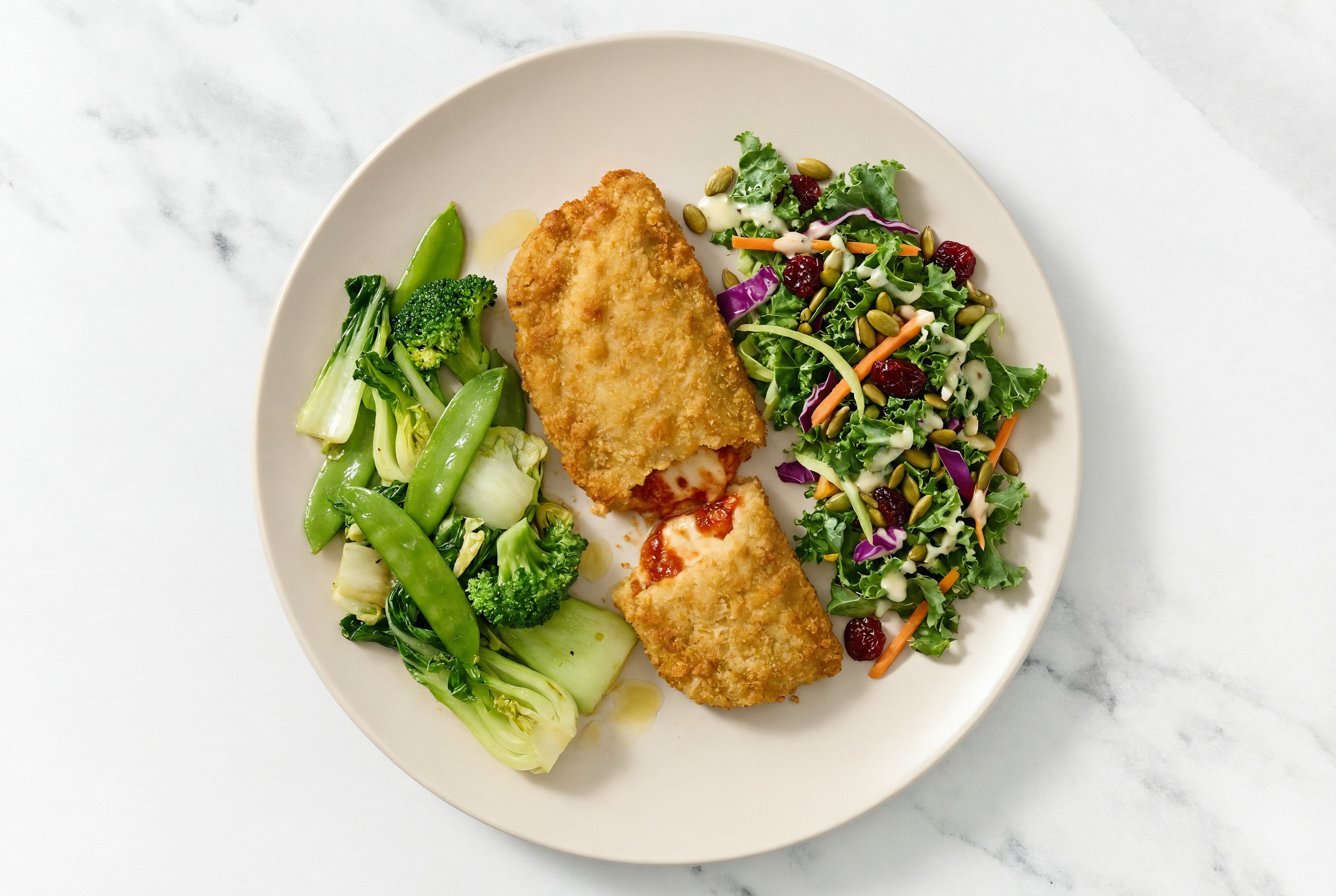 "Chicken" Parm with Bok Choy & Kale Salad