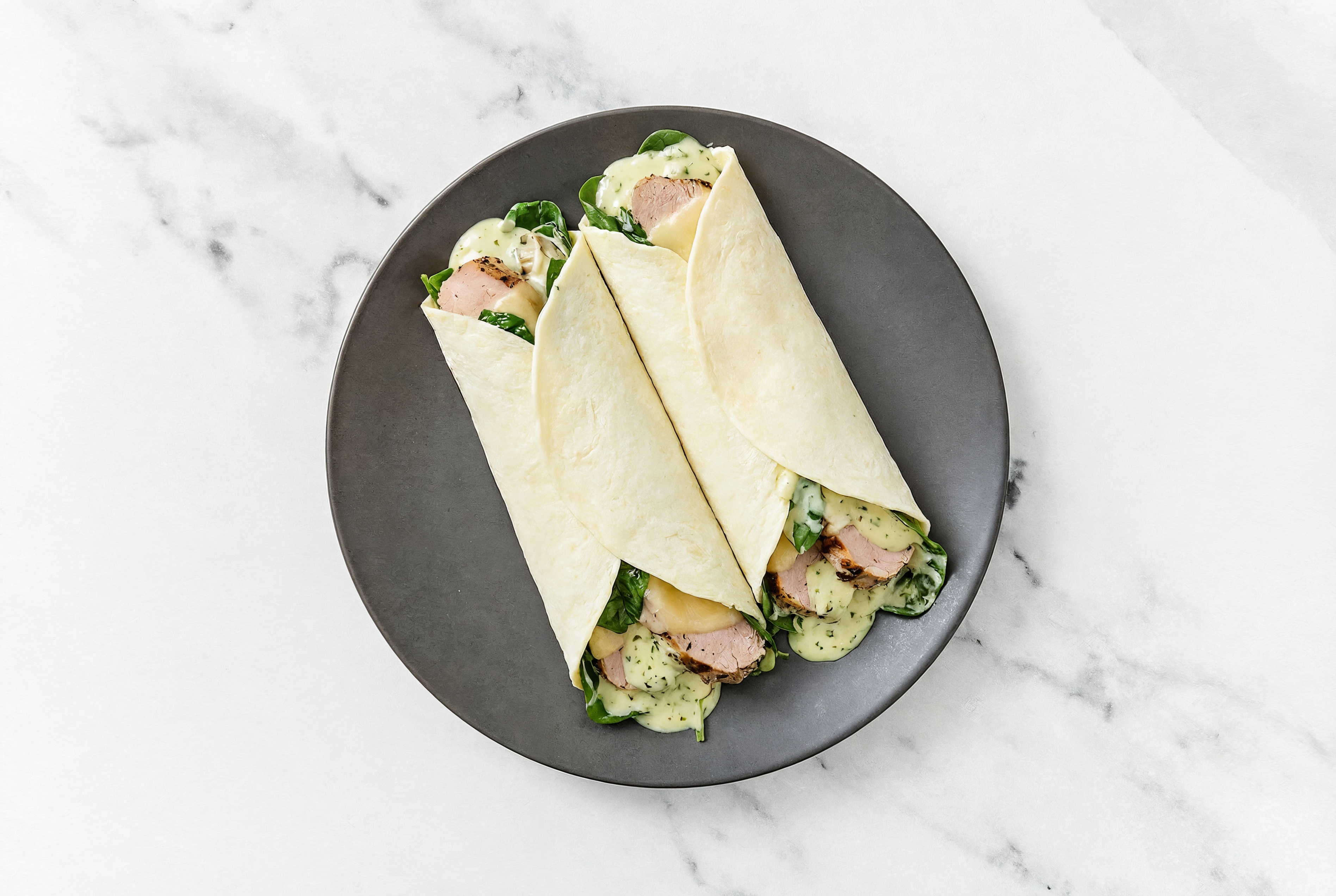 Jalapeño Pork Tenderloin + Havarti Wraps with Spinach