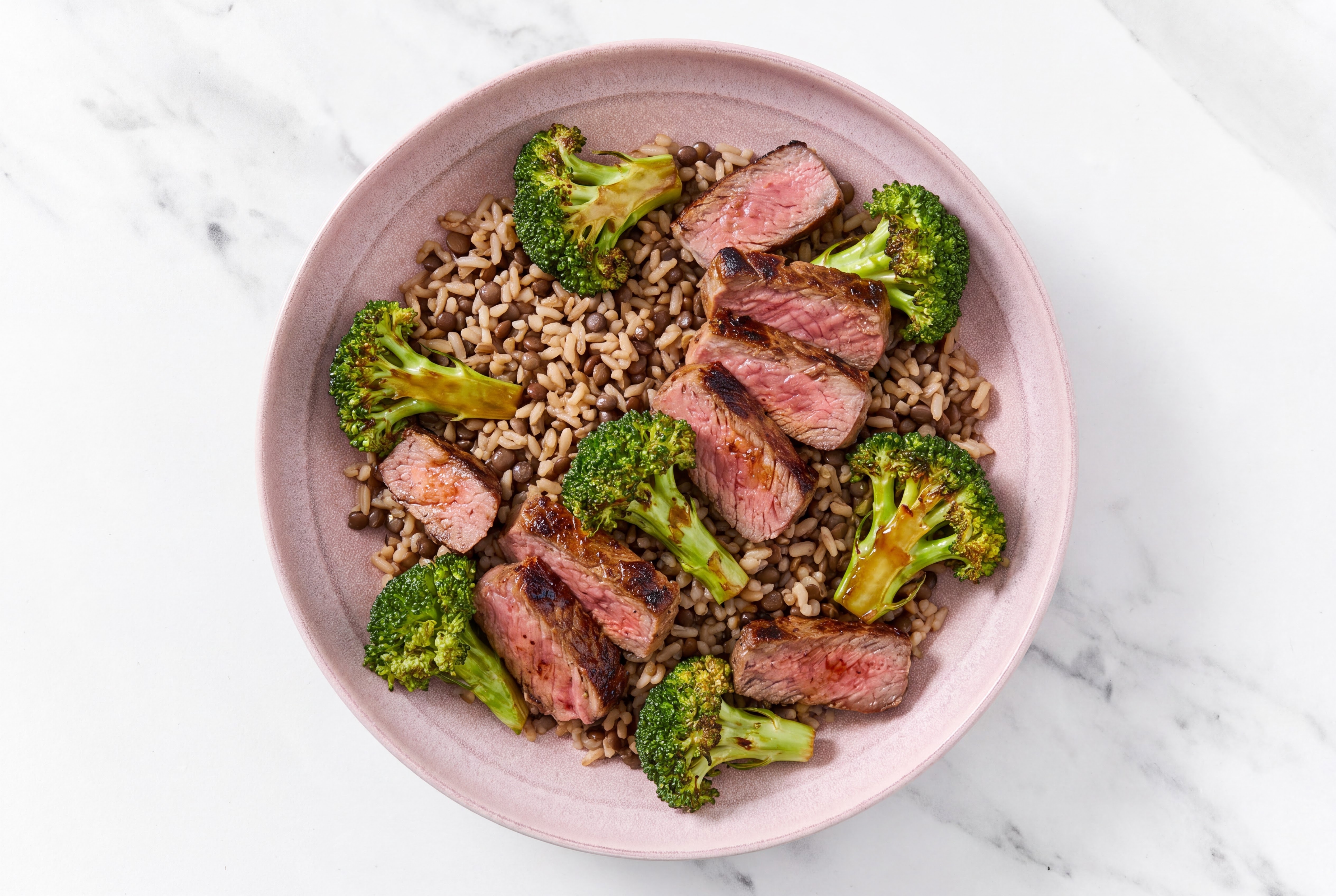 Ginger Ponzu Beef Sirloin Steak Grain Bowl with Broccoli