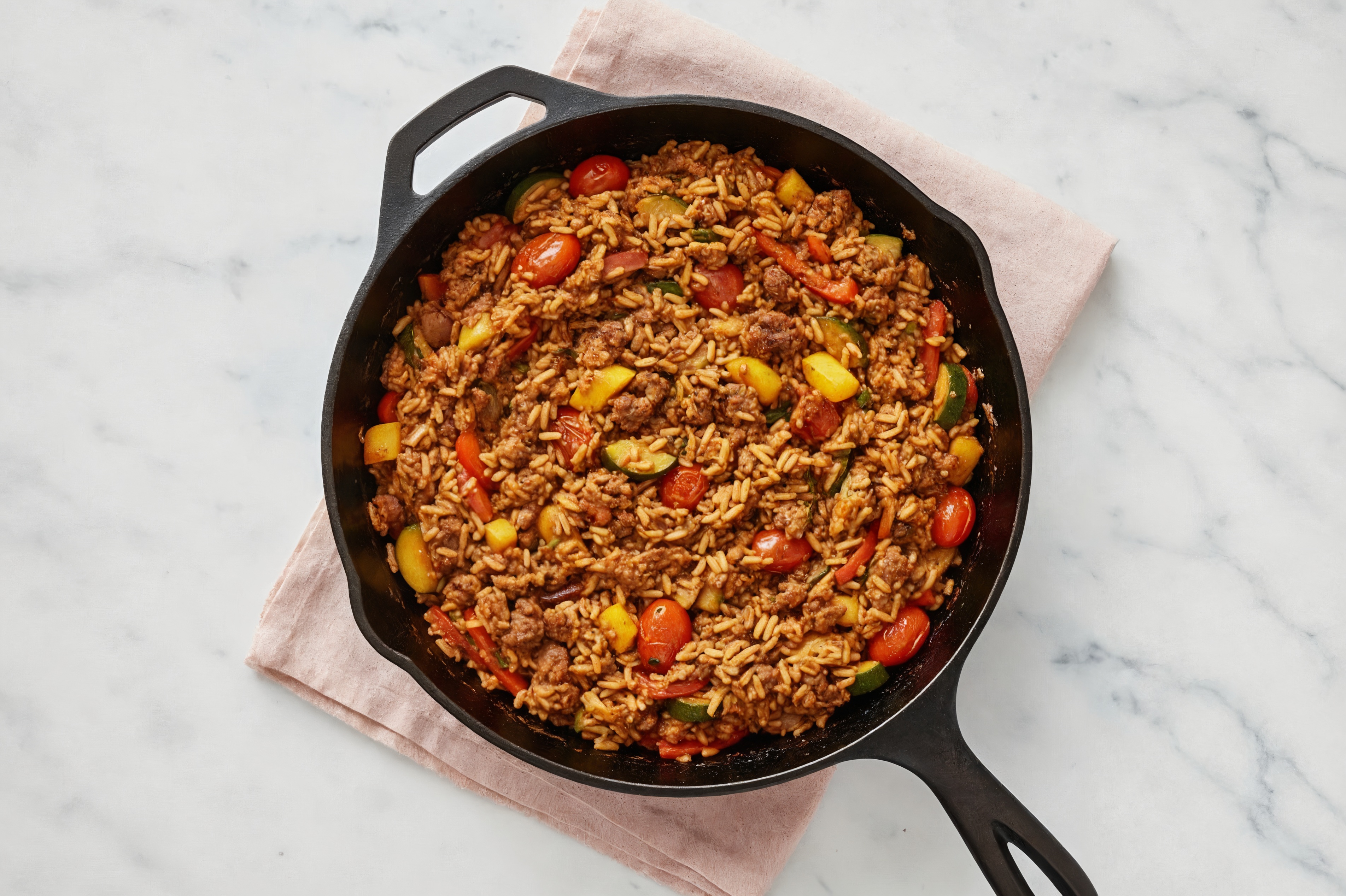 Sesame Ginger Squash + Ground Bison Stir-Fry with Brown Rice