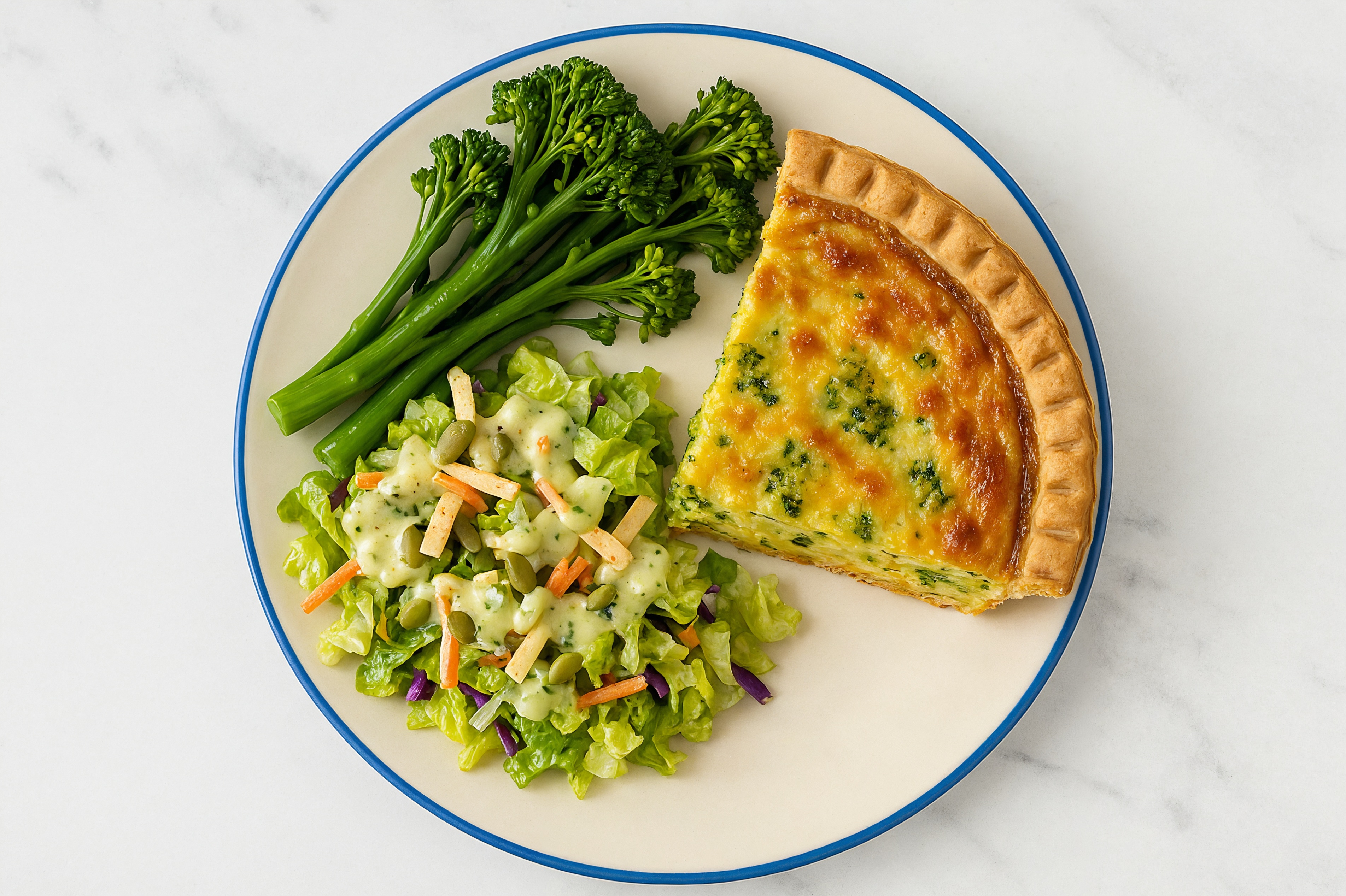 Broccoli & Cheddar Quiche with Baby Broccoli & Goddess Salad