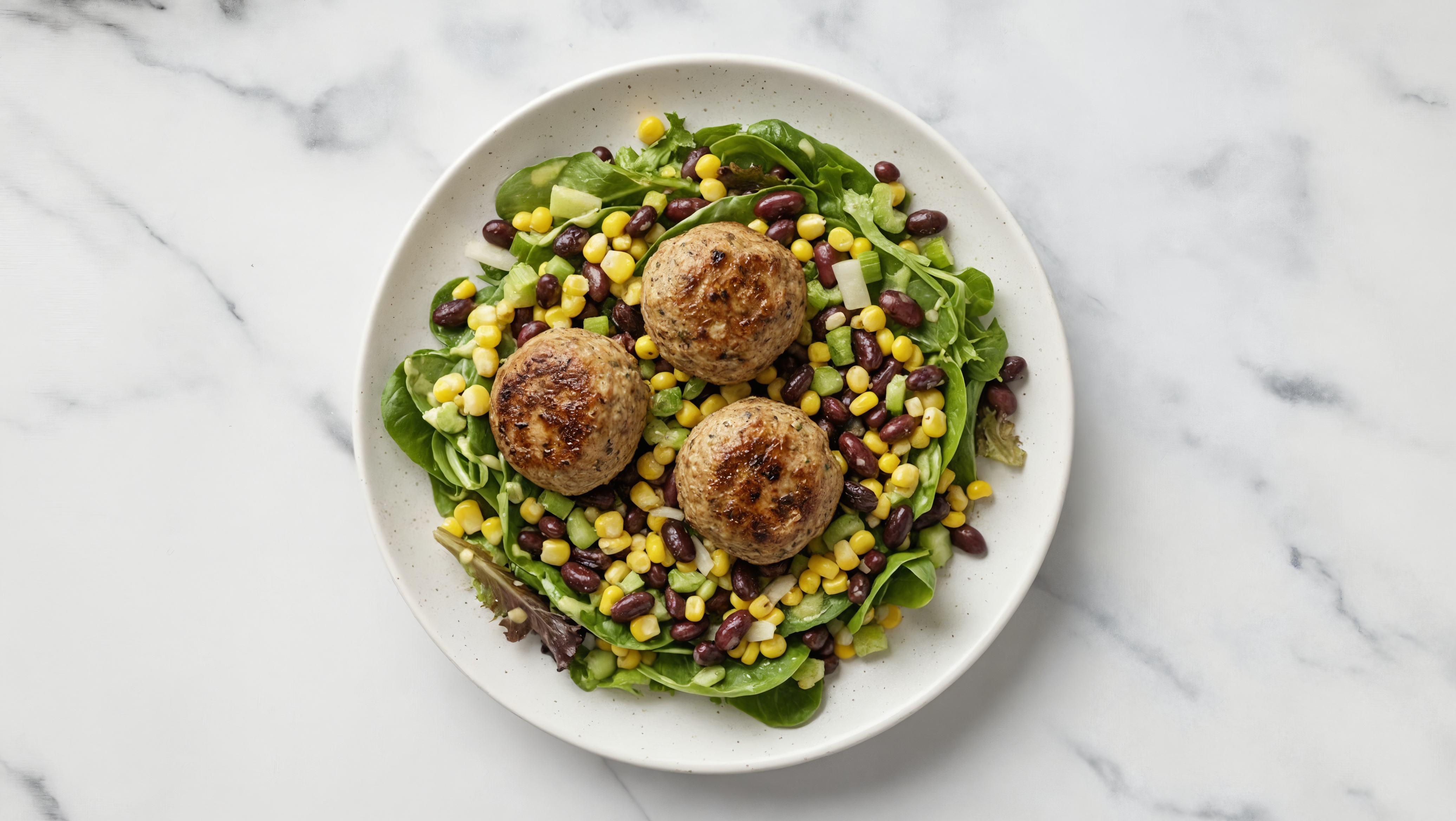 Tahini Spring Mix Salad with Turkey Meatballs & Black Beans