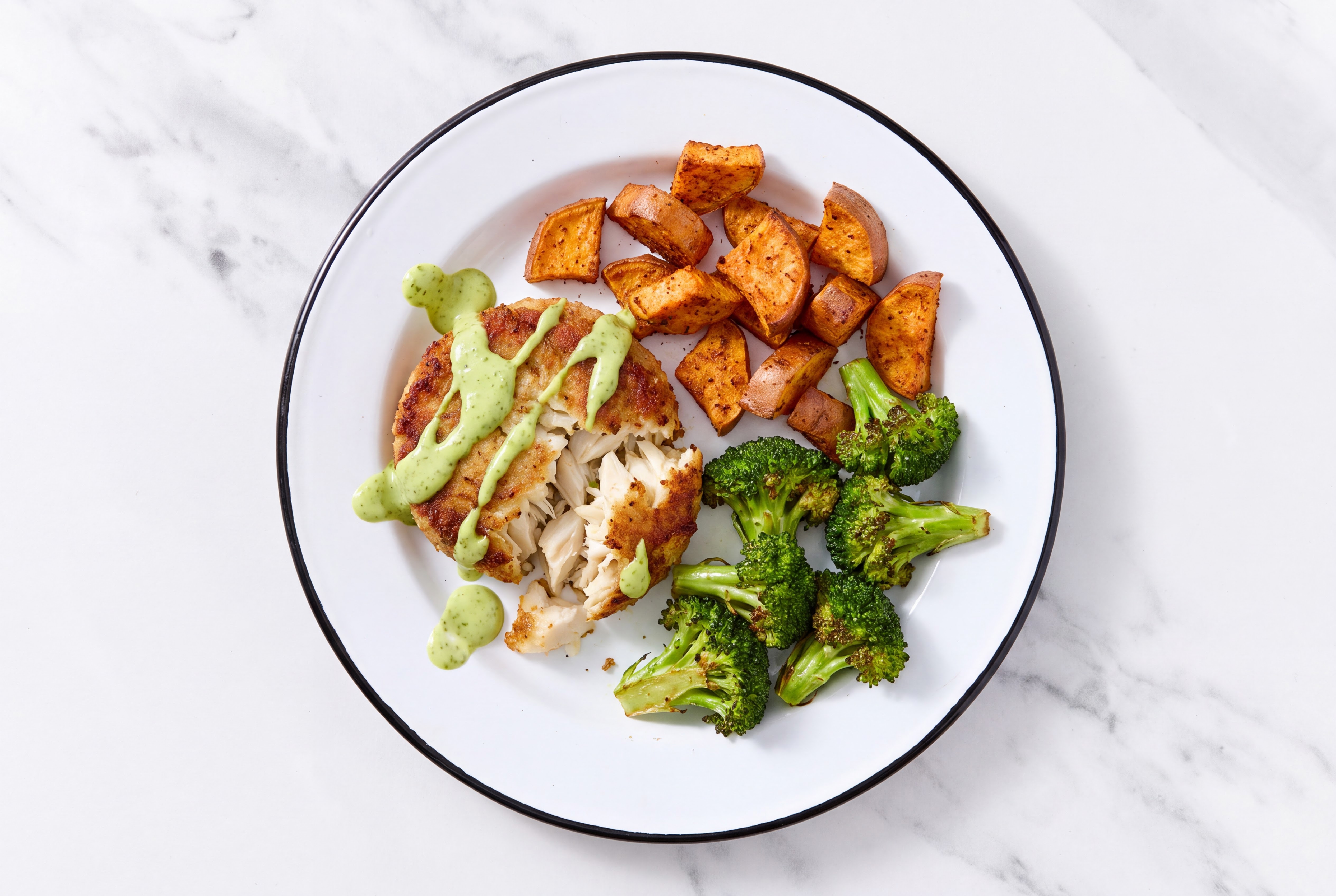 Creamy Herb Jumbo Lump Crab Cakes + Broccoli