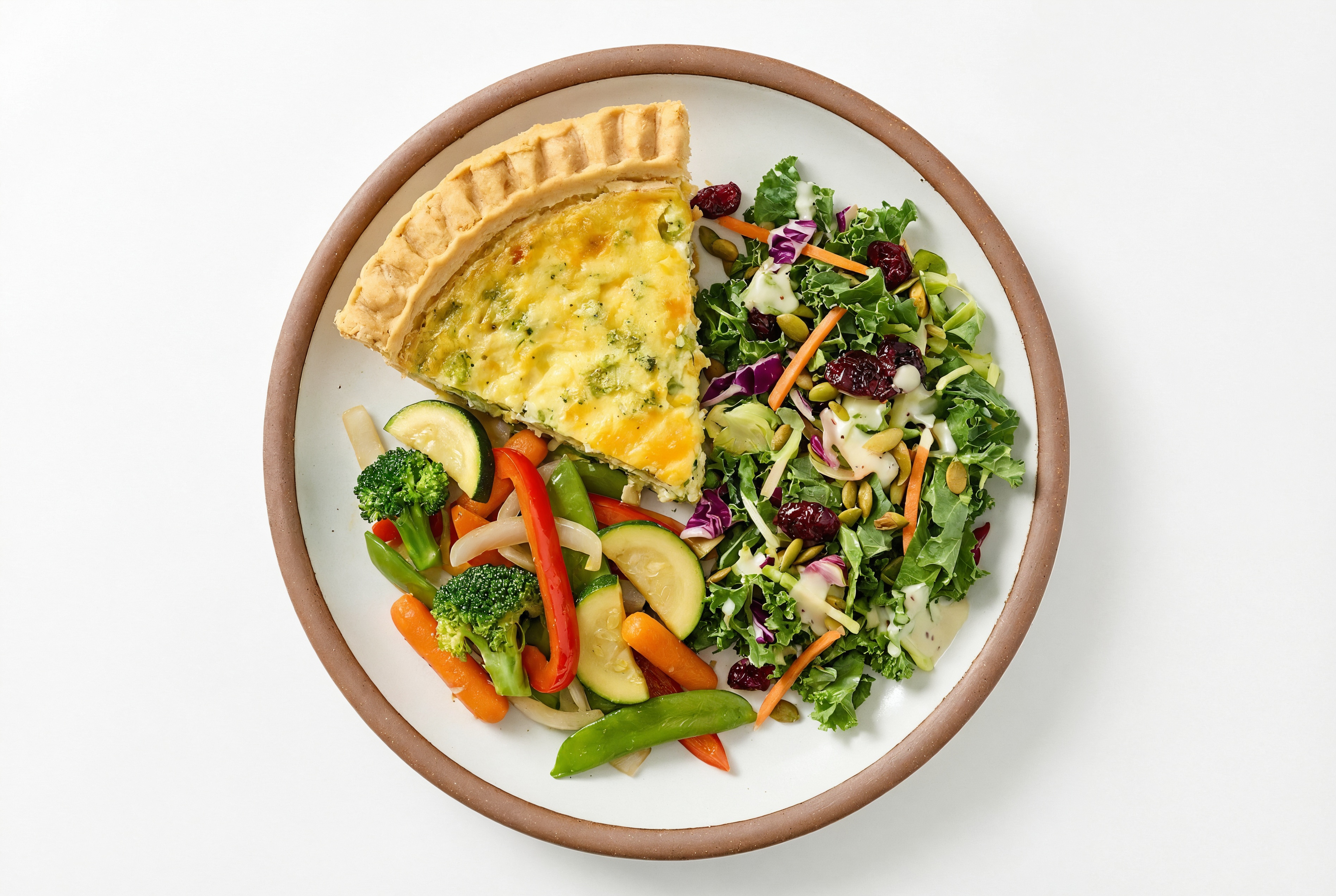 Broccoli & Cheddar Quiche with Veggies & Kale Salad