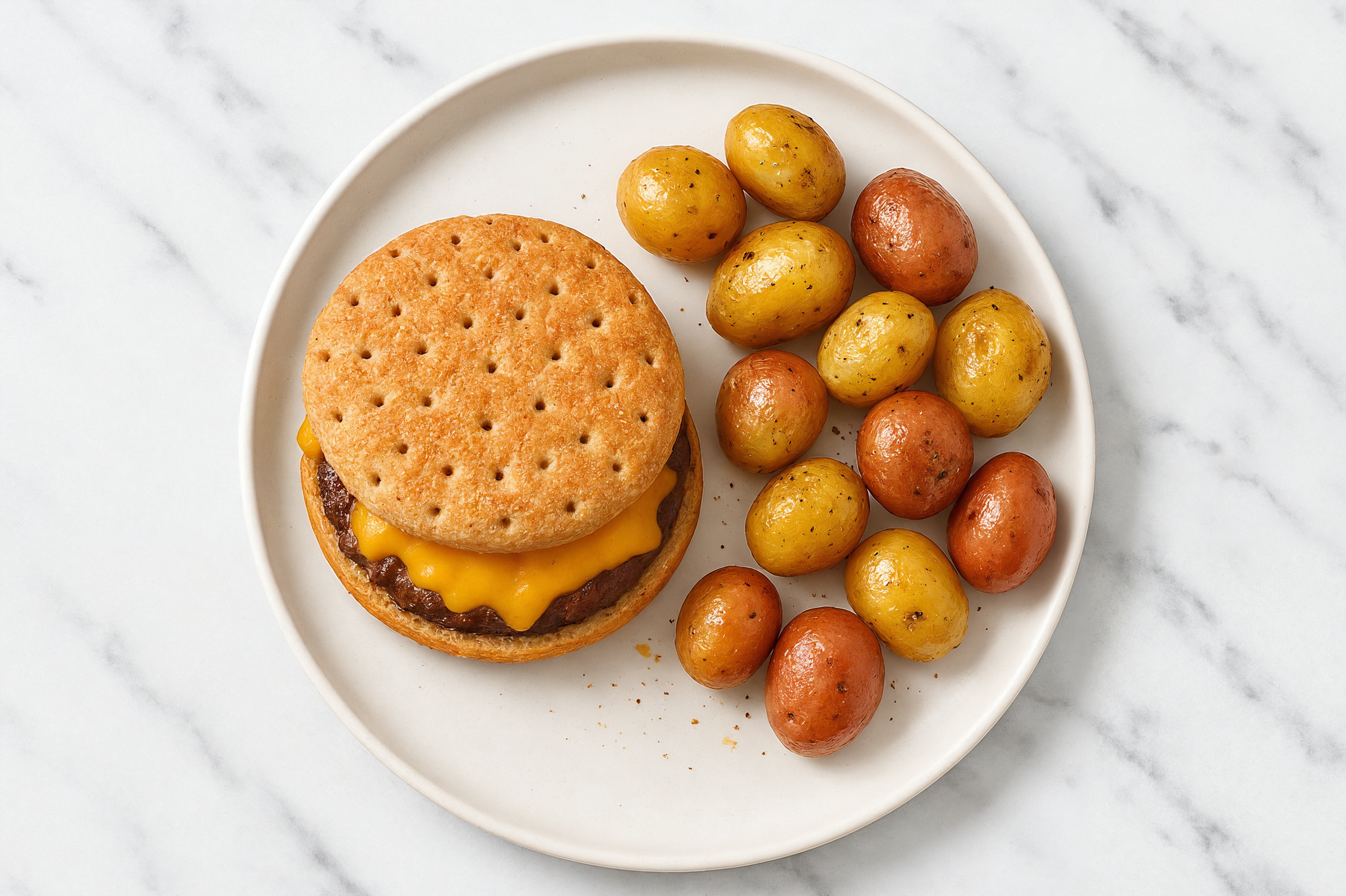 Multigrain Cheeseburger + Crispy Potatoes with Ground Beef Patties