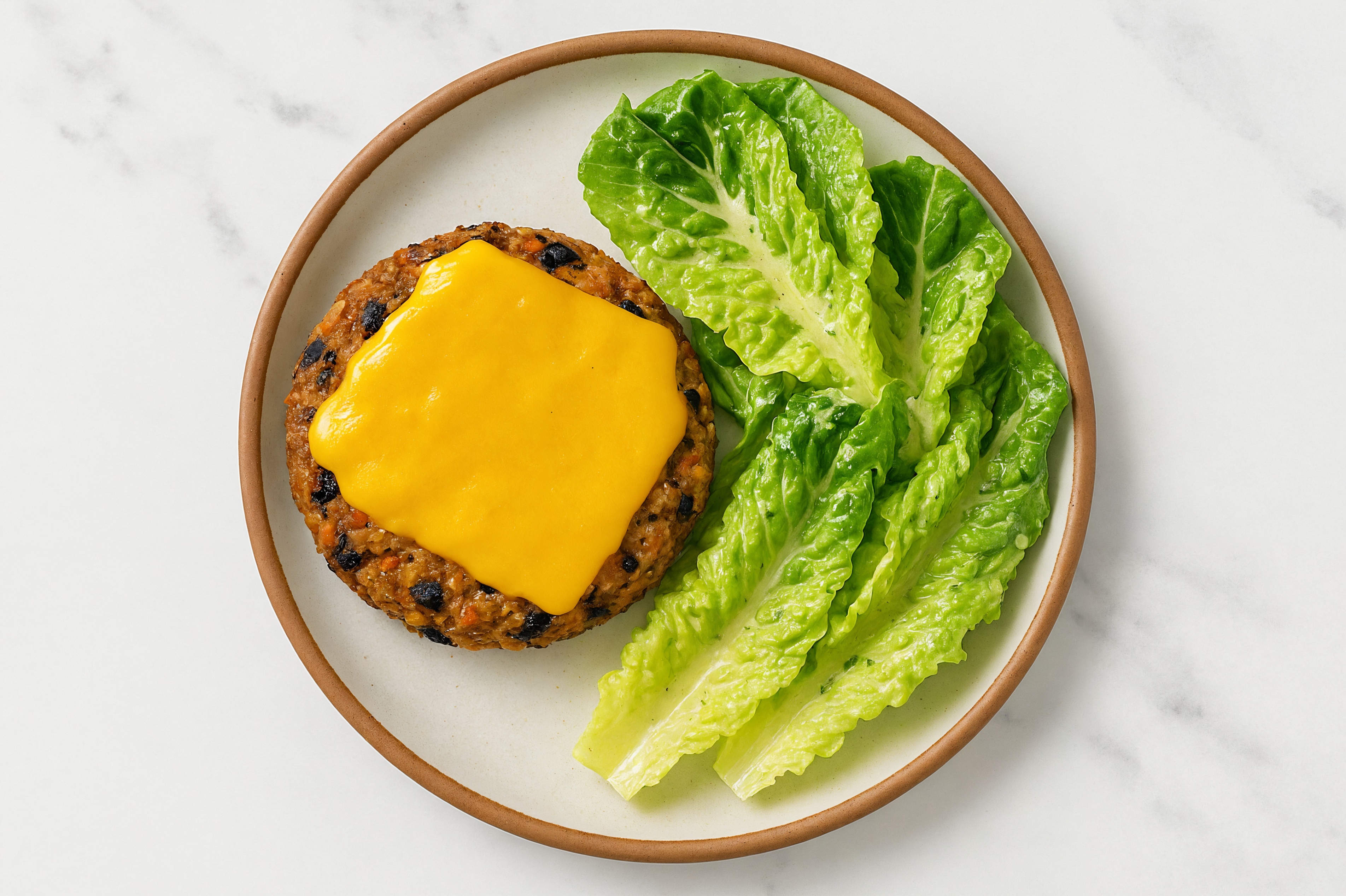  Veggie Cheese Black Bean Burger Patties over Romaine Salad