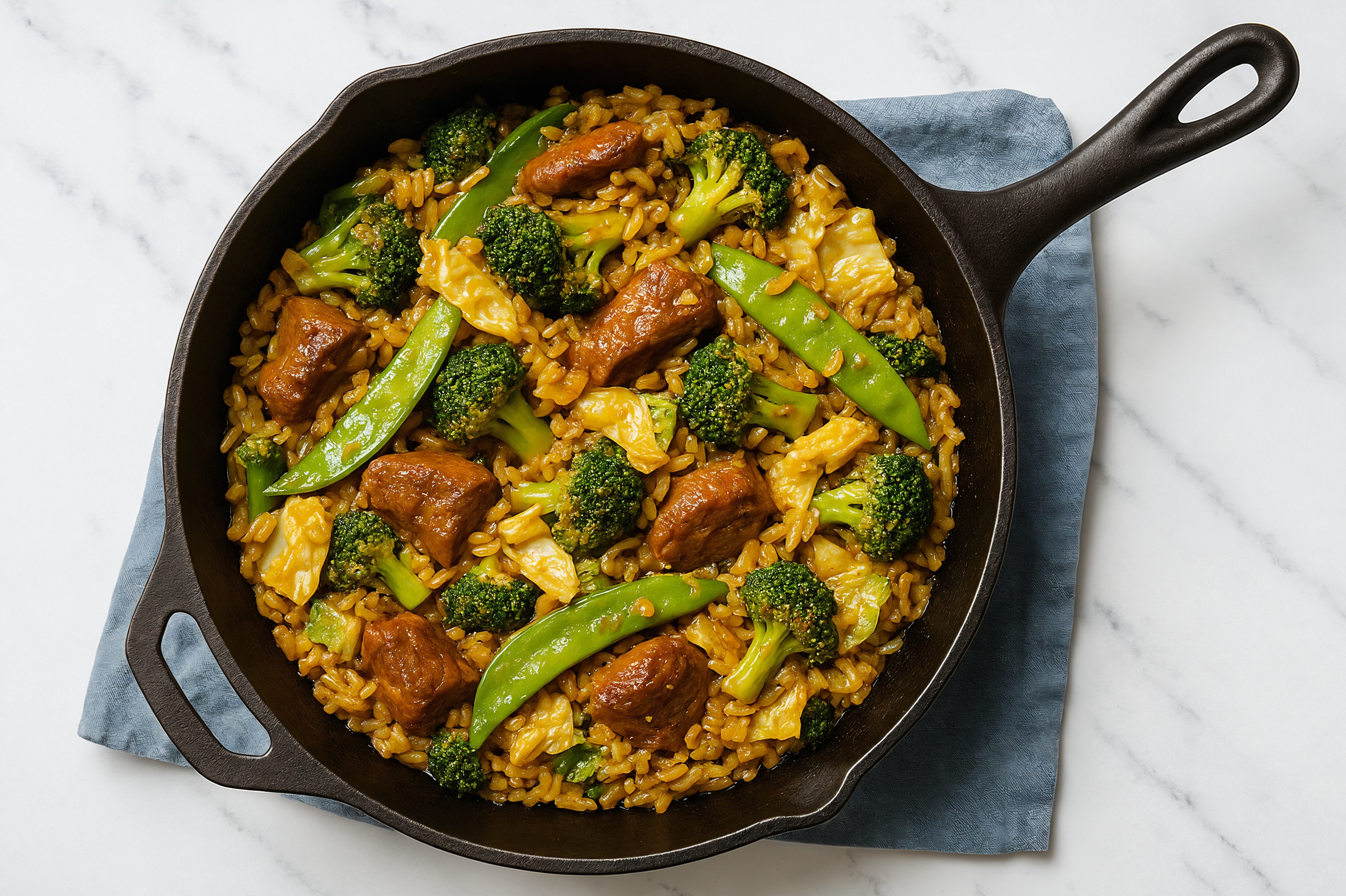 Sesame Ginger Bok Choy + Lamb Stir-Fry with Brown Rice