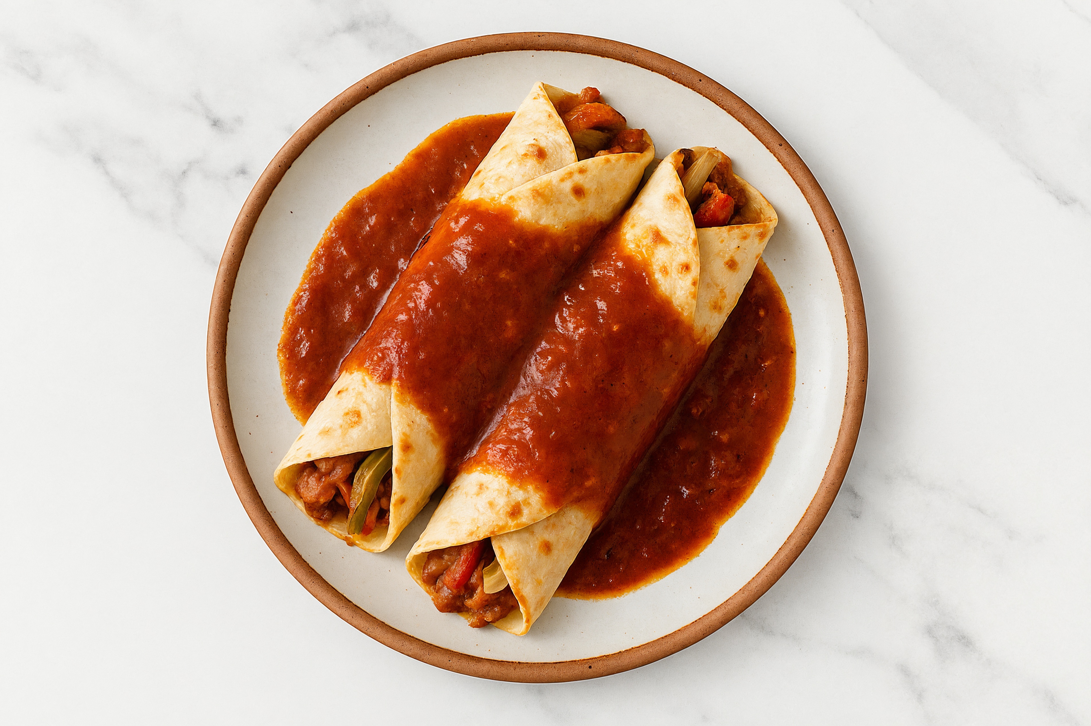 Herby Refried Red Beans Bean + Veggie Enchiladas Rojas