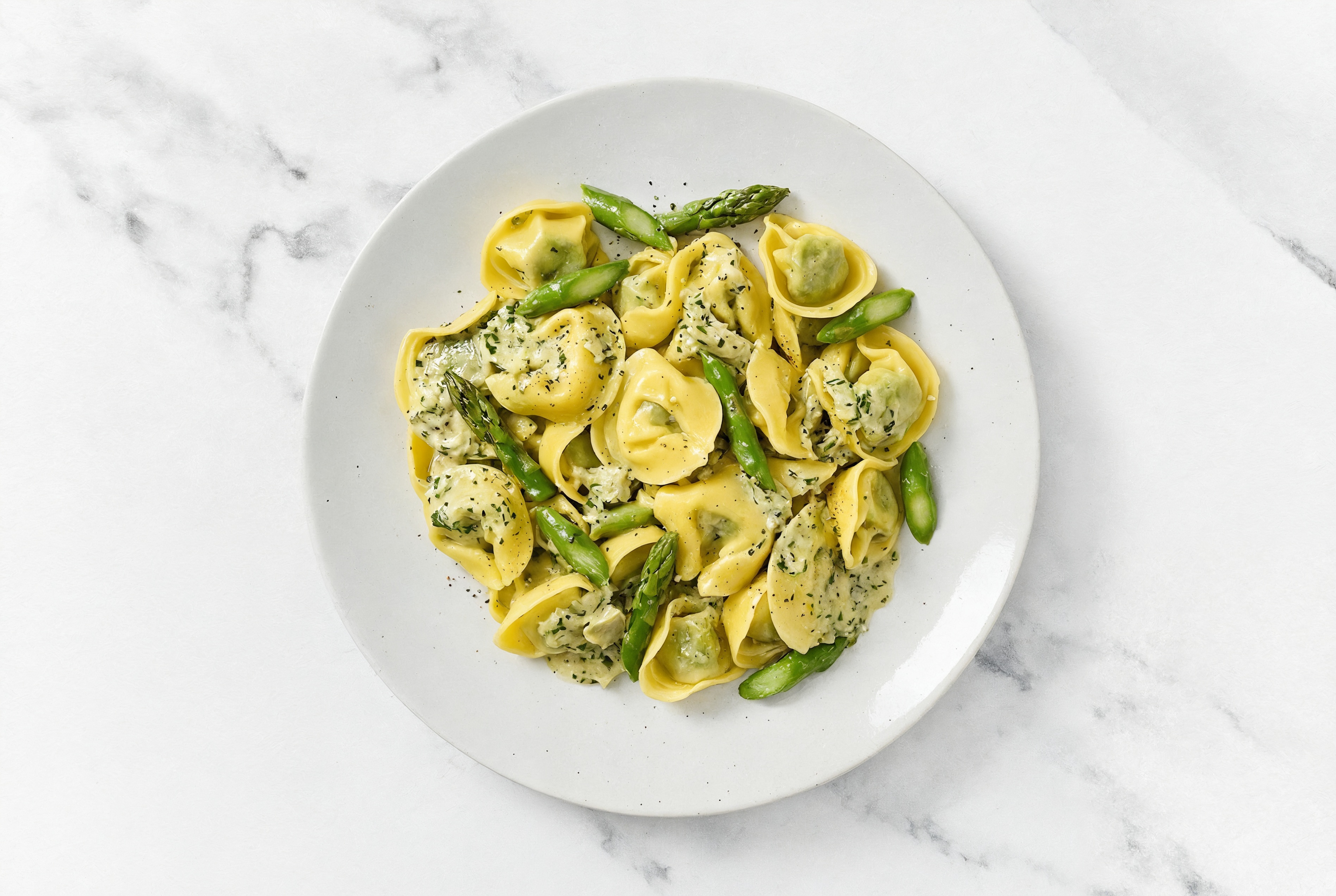 Spinach Artichoke + Asparagus Tortellini
