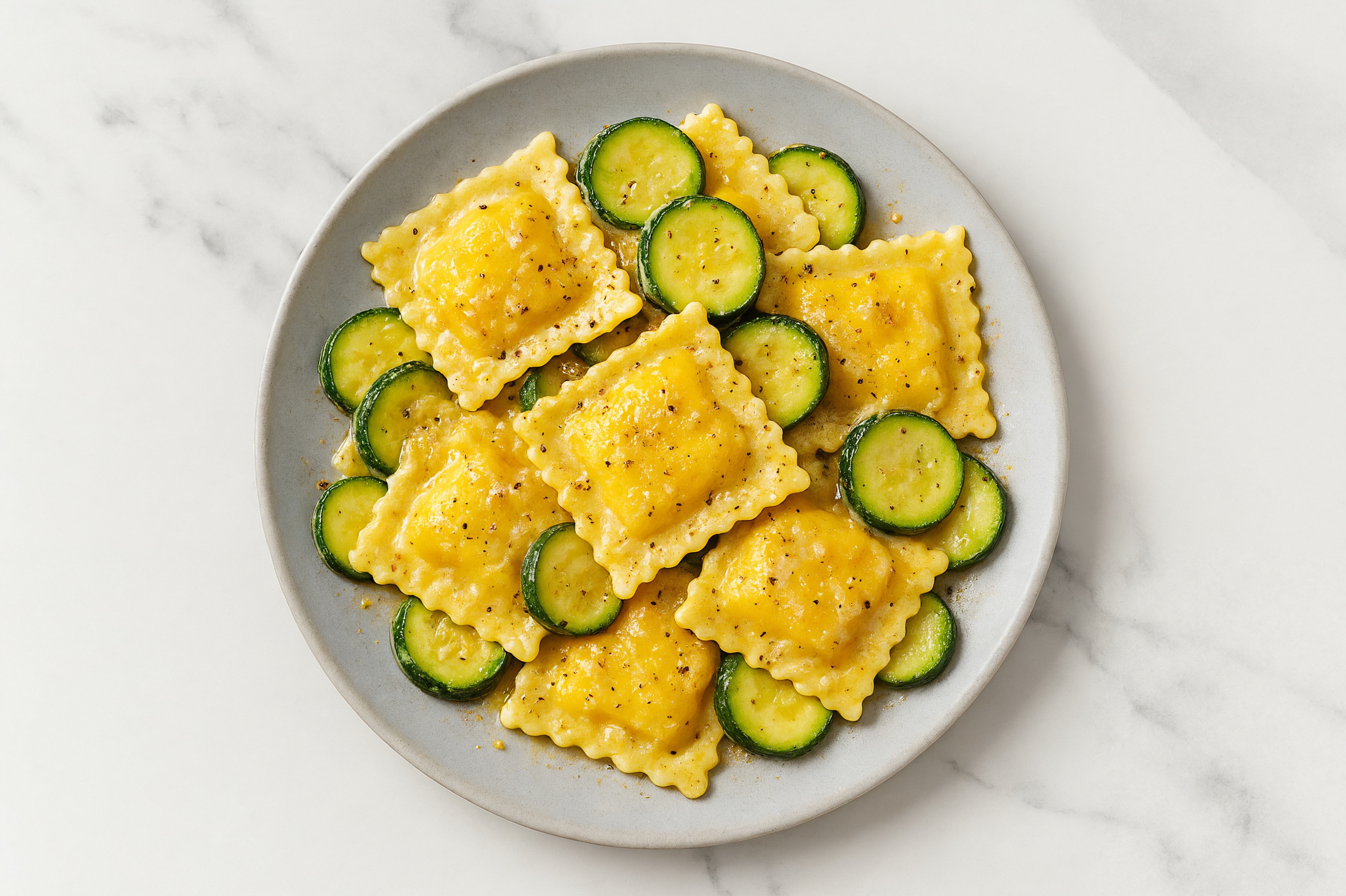  Cacio e Pepe Double Squash Ravioli with Grated Parmesan Cheese