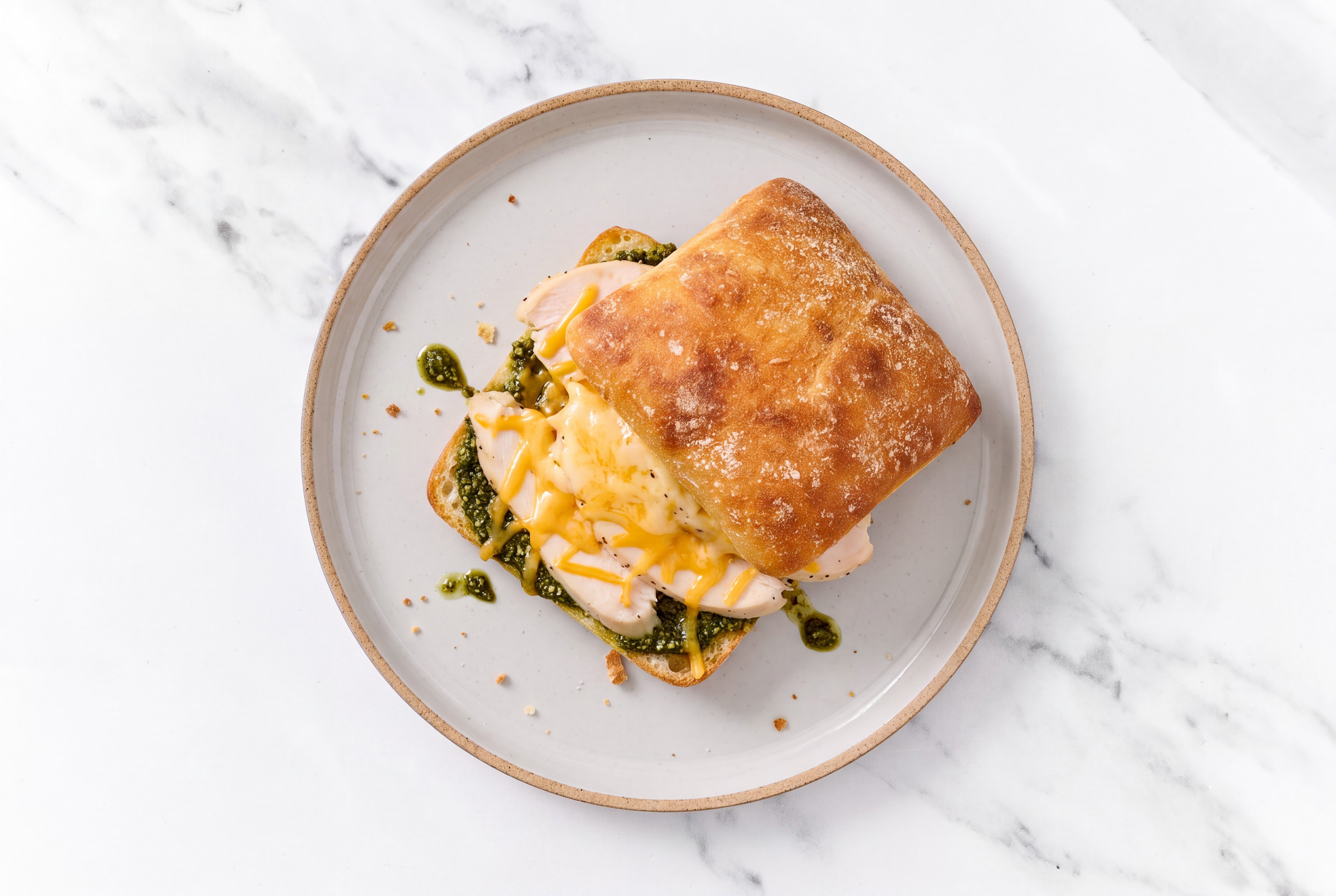Cheesy Pesto Chicken Ciabatta Sandwich