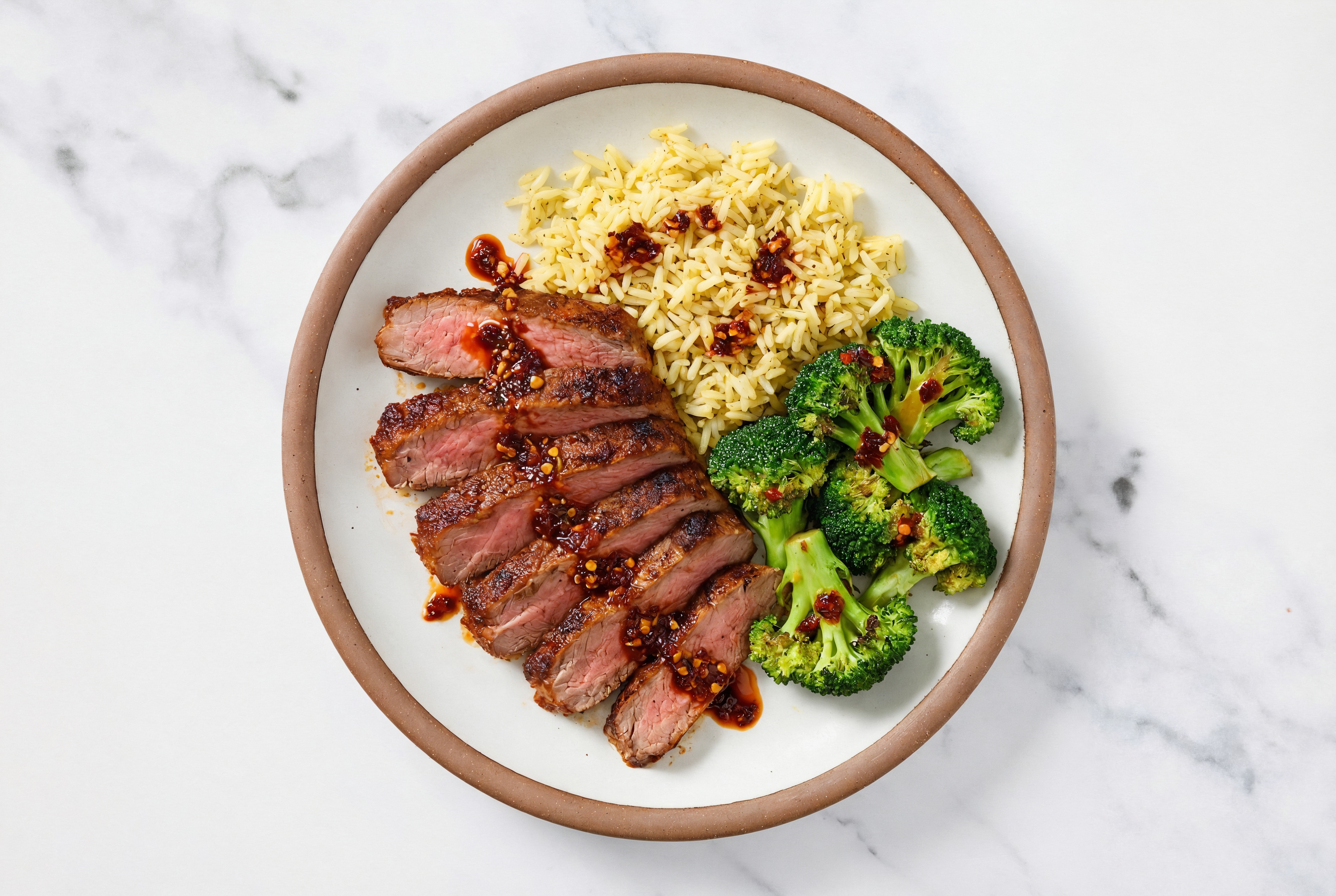 Chili Crisp Adobo Marinated Flank Steak Seasoned Jasmine Rice Bowl