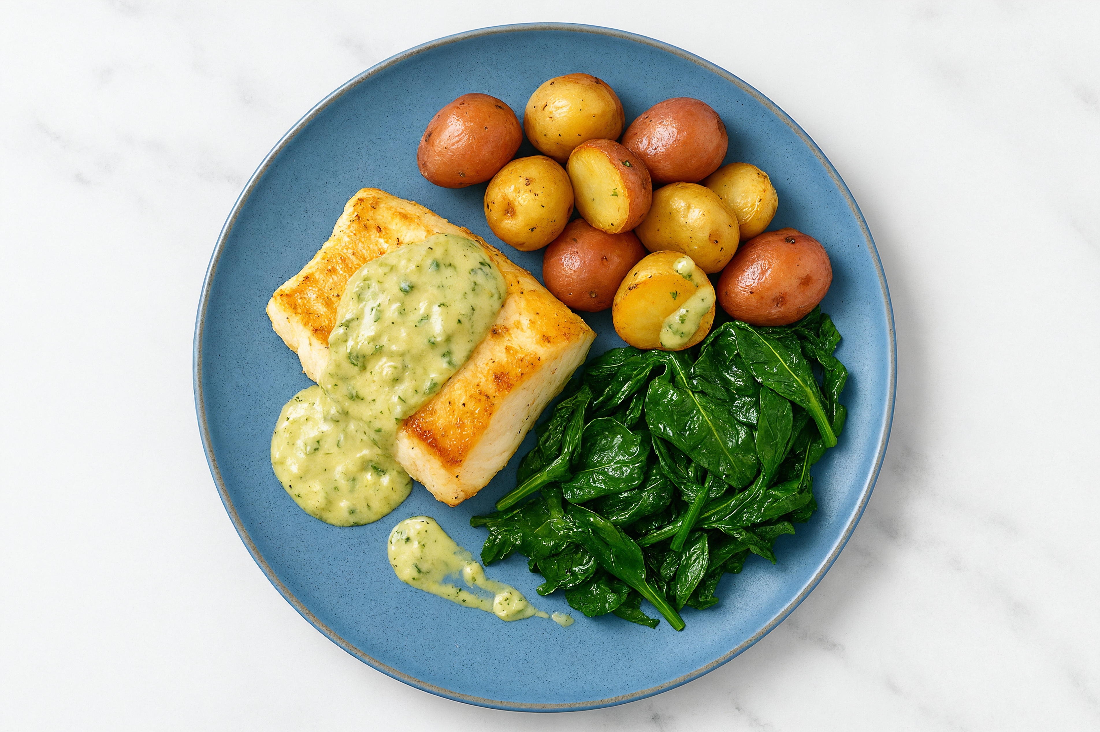 Halibut with Organic Spinach and Organic Spinach Artichoke