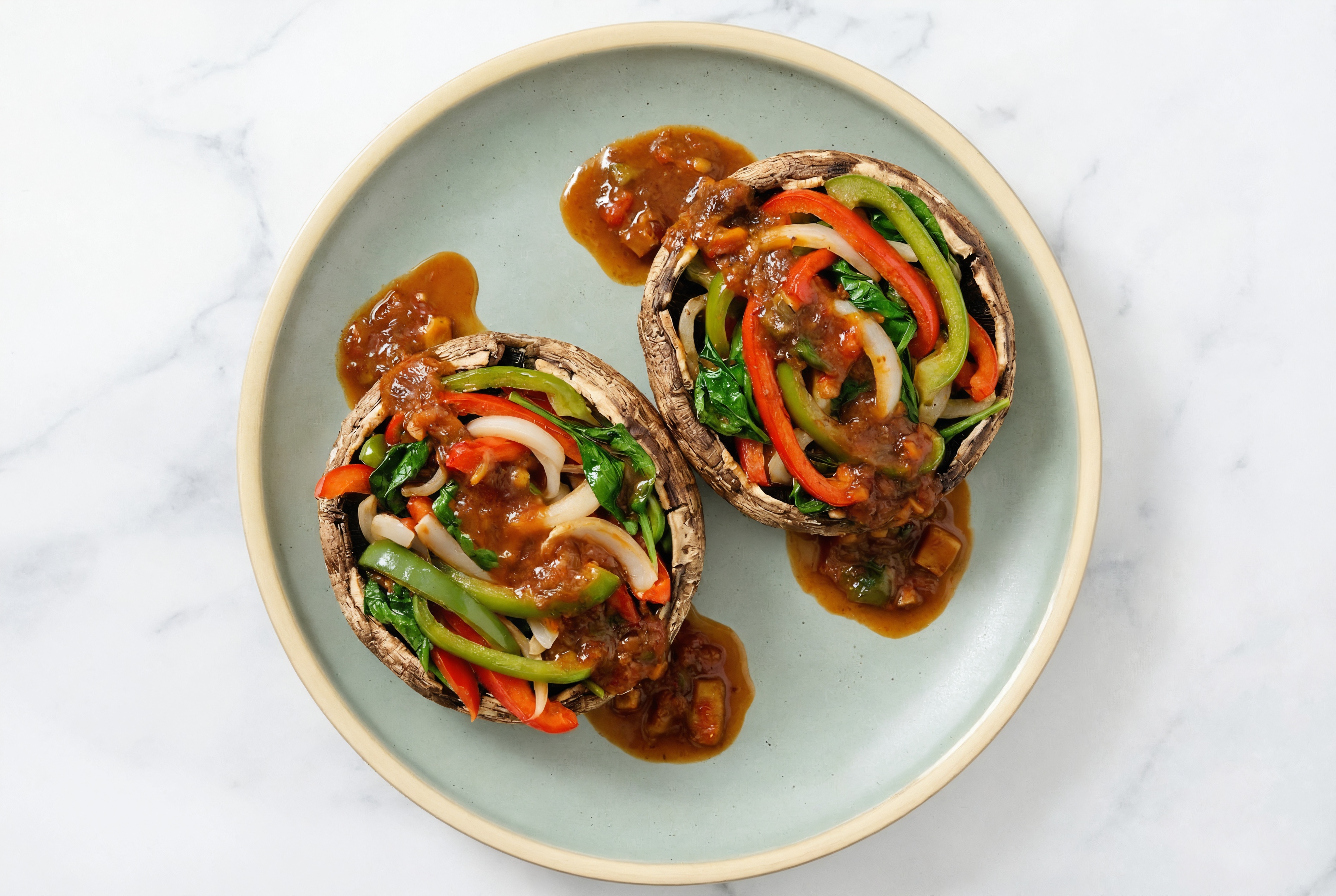 Savory Chipotle Veggie Stuffed Mushrooms with Baby Spinach