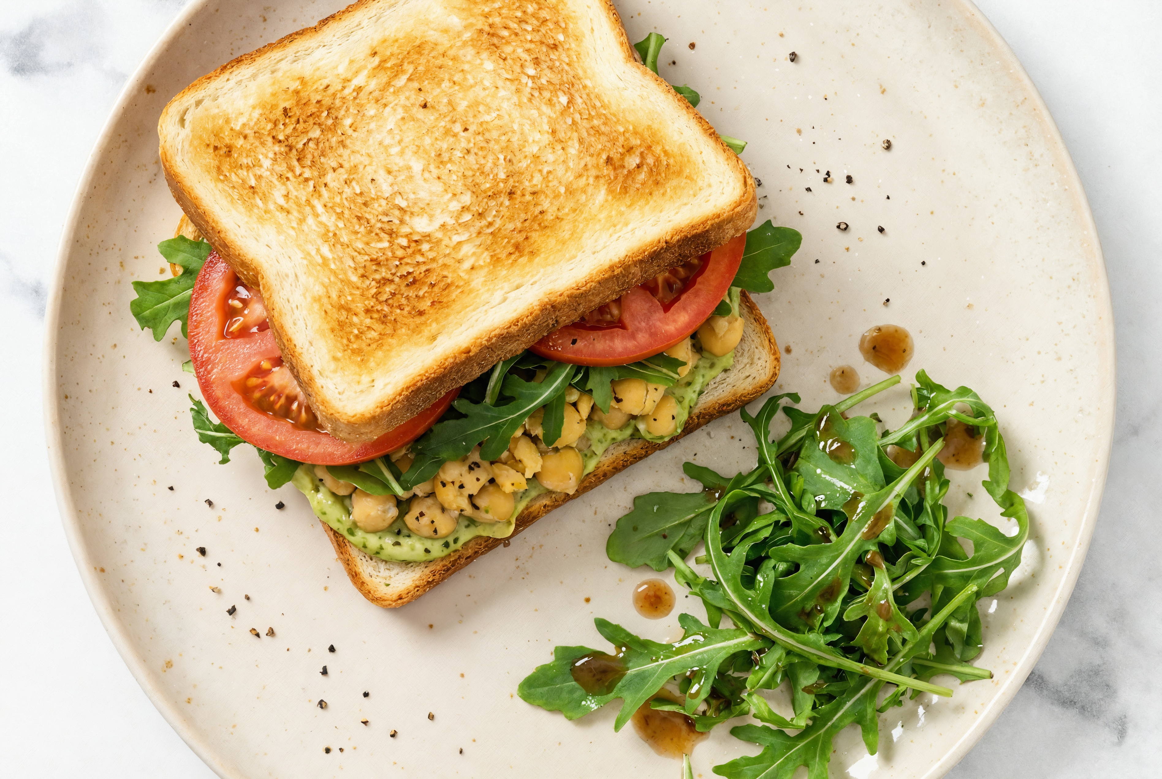 Hearty Pesto Chickpea Smash Sammie + Side Salad