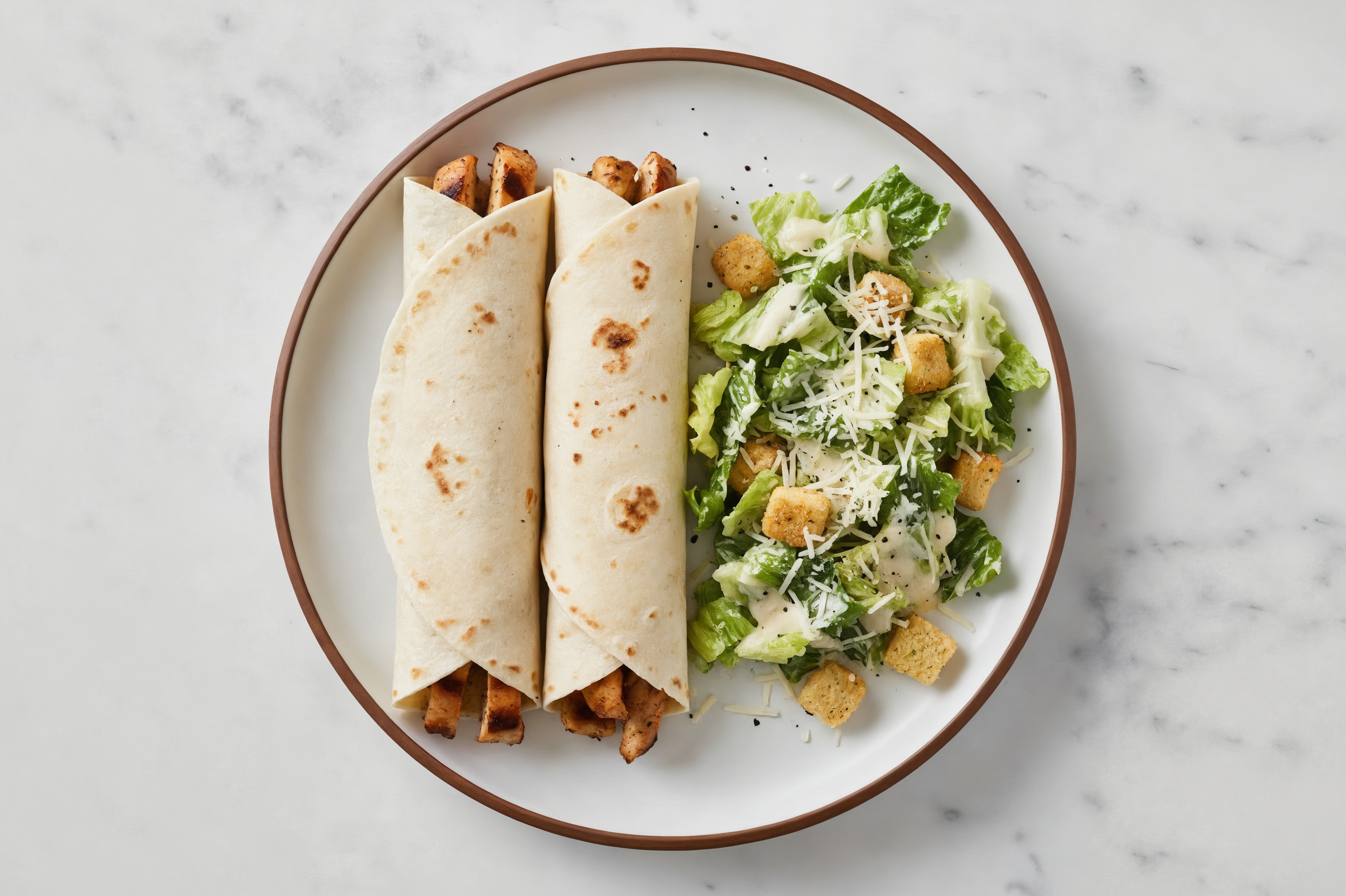Seasoned Grilled Chicken Breast + Jack Cheese Wrap with + Side of Caesar Salad