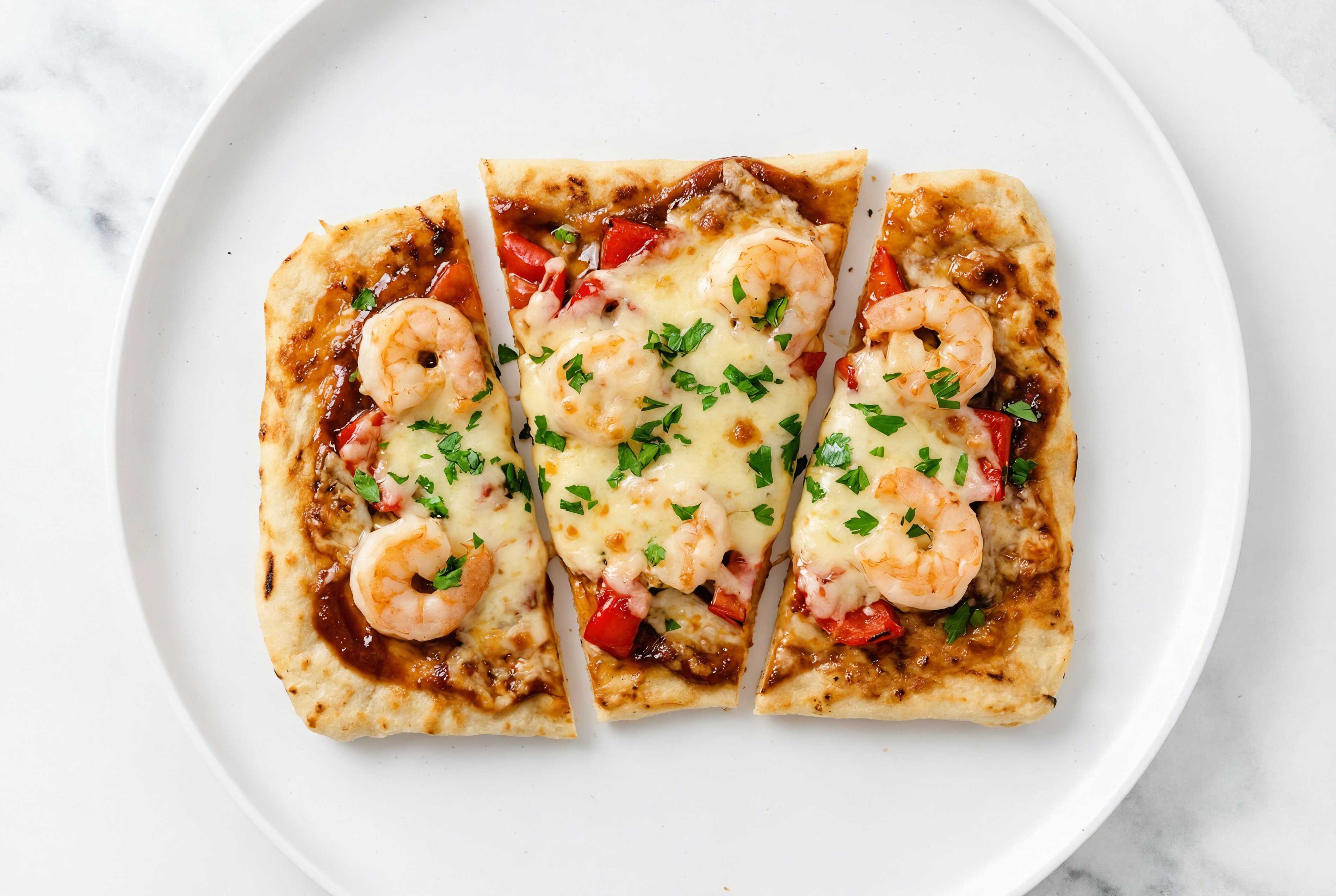BBQ Shrimp + Roasted Bell Pepper Pizza with Parsley with Original BBQ