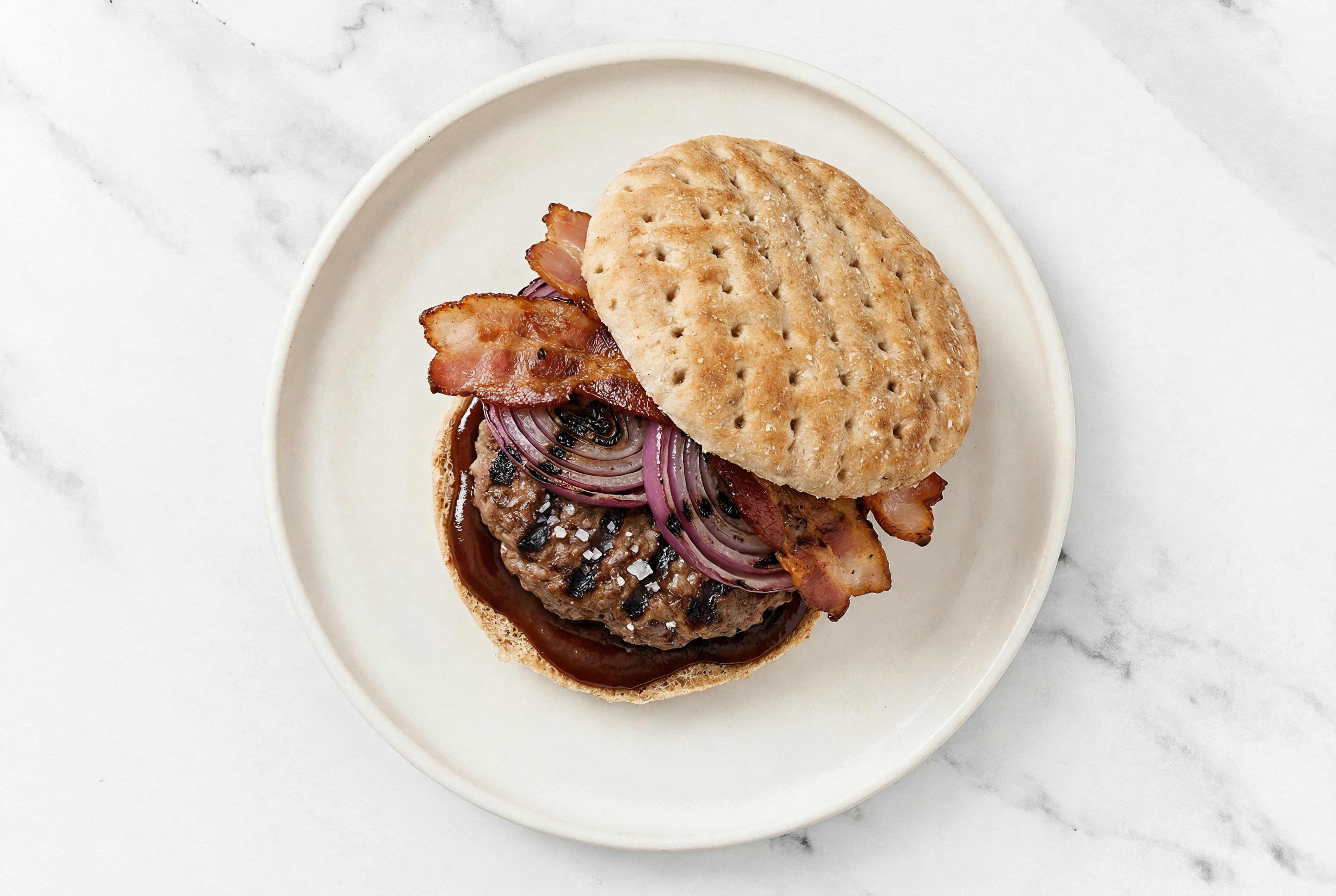Hearty Grilled BBQ Bacon Burger with Wagyu Beef Patties