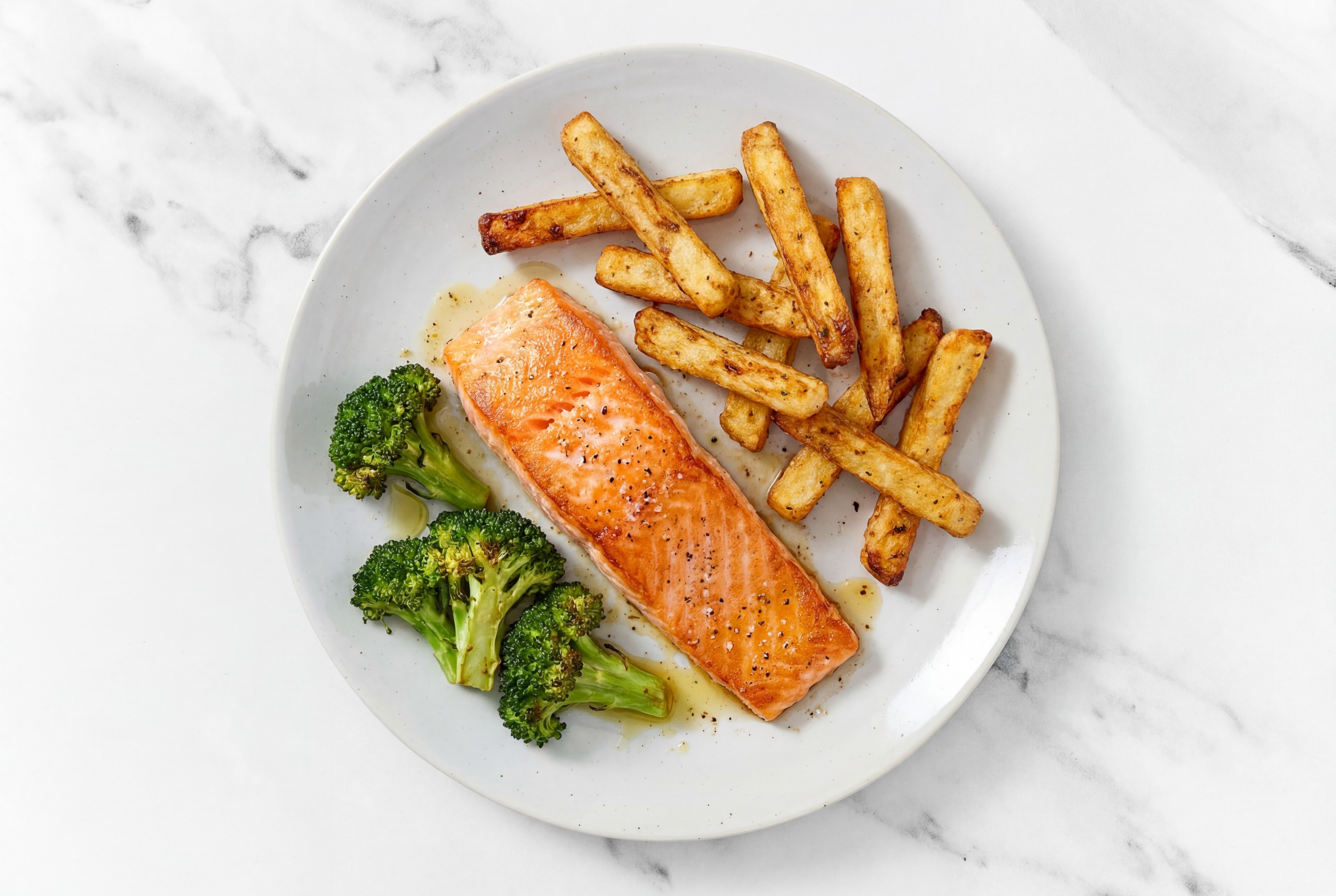 Salmon with Broccoli Bunches + Veggie Super Fries