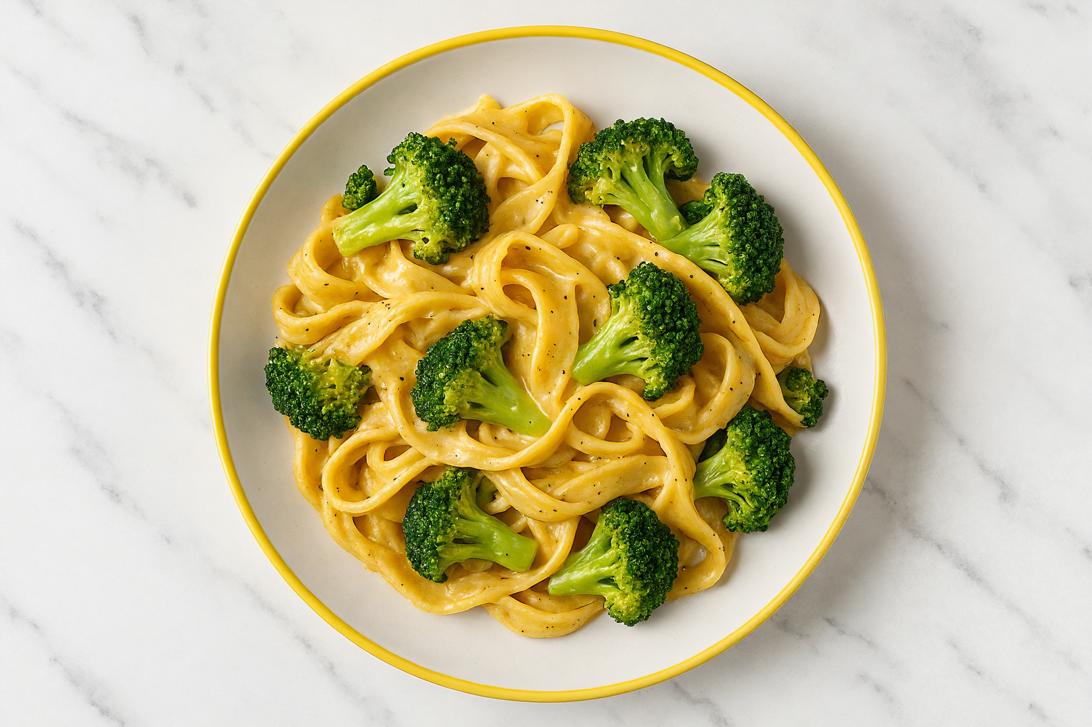 Creamy Cheddar Egg Tagliatelle Pasta with Organic Broccoli