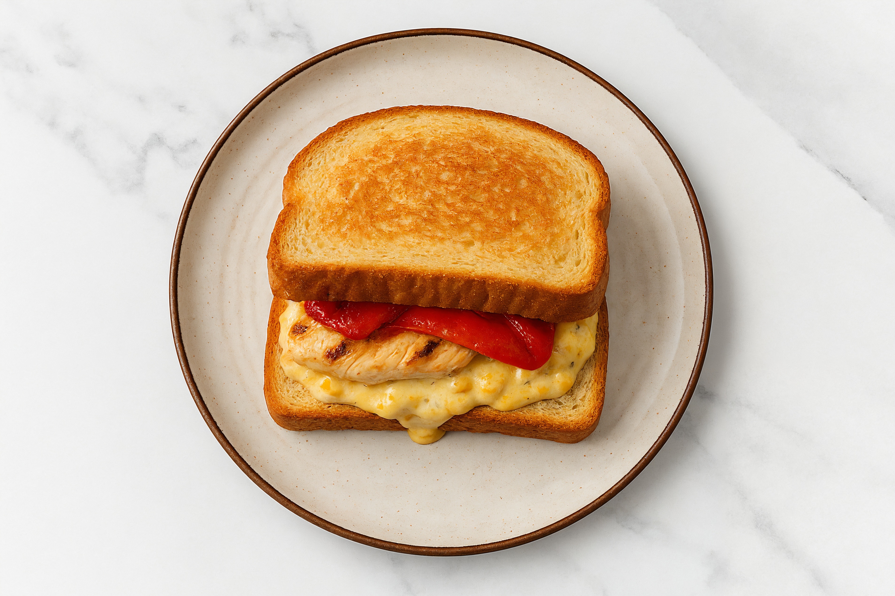 Street Corn Grilled Chicken Sandwich with Roasted Peppers on Honey White Bread