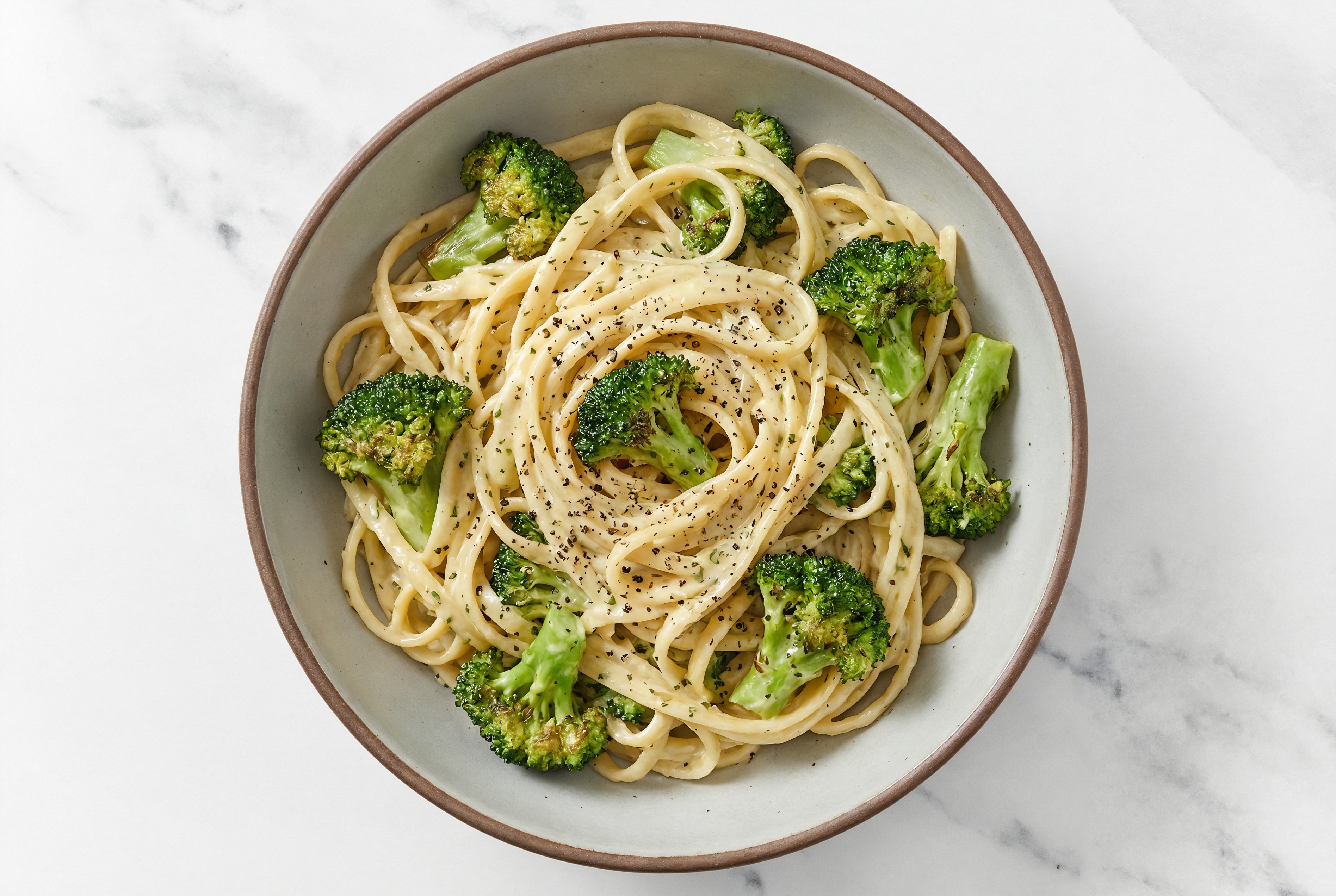 Herb Cream Egg Pasta with Broccoli with Cauliflower Linguine