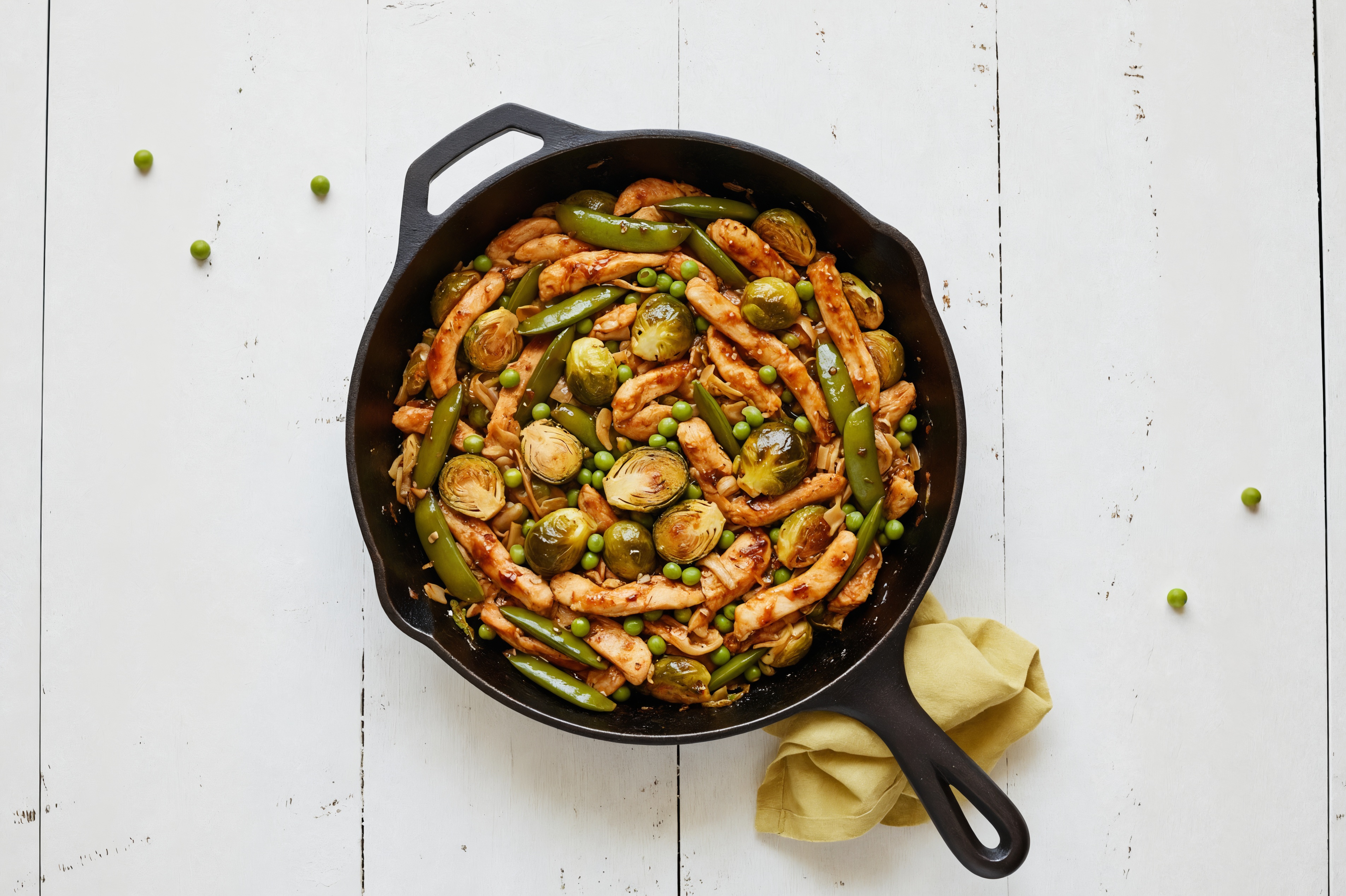 Japanese BBQ Chicken Stir-Fry with Snap Peas & Brussels