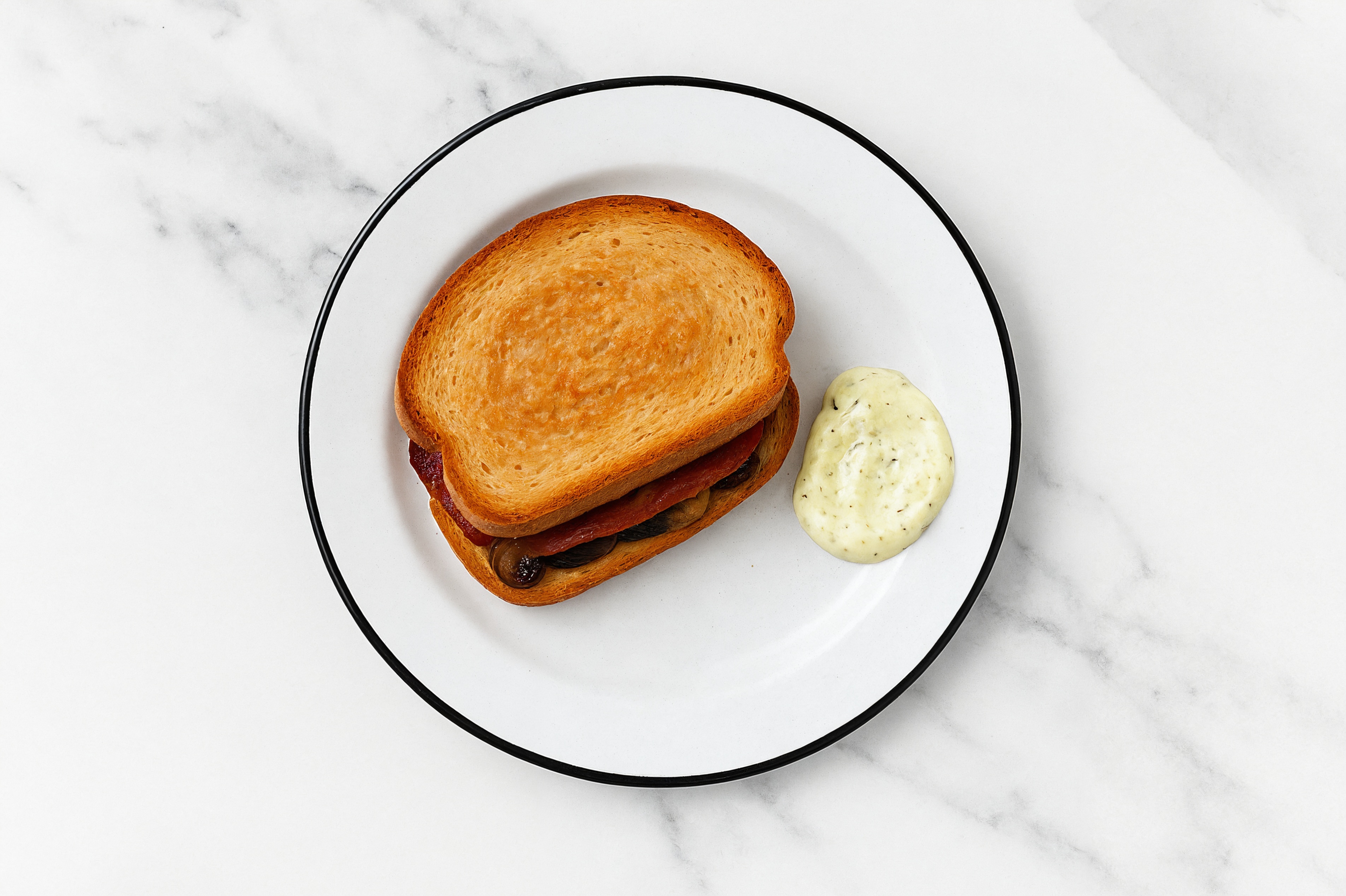 Dill Pickle Turkey Bacon Sandwich with Portabellas on Honey White Bread