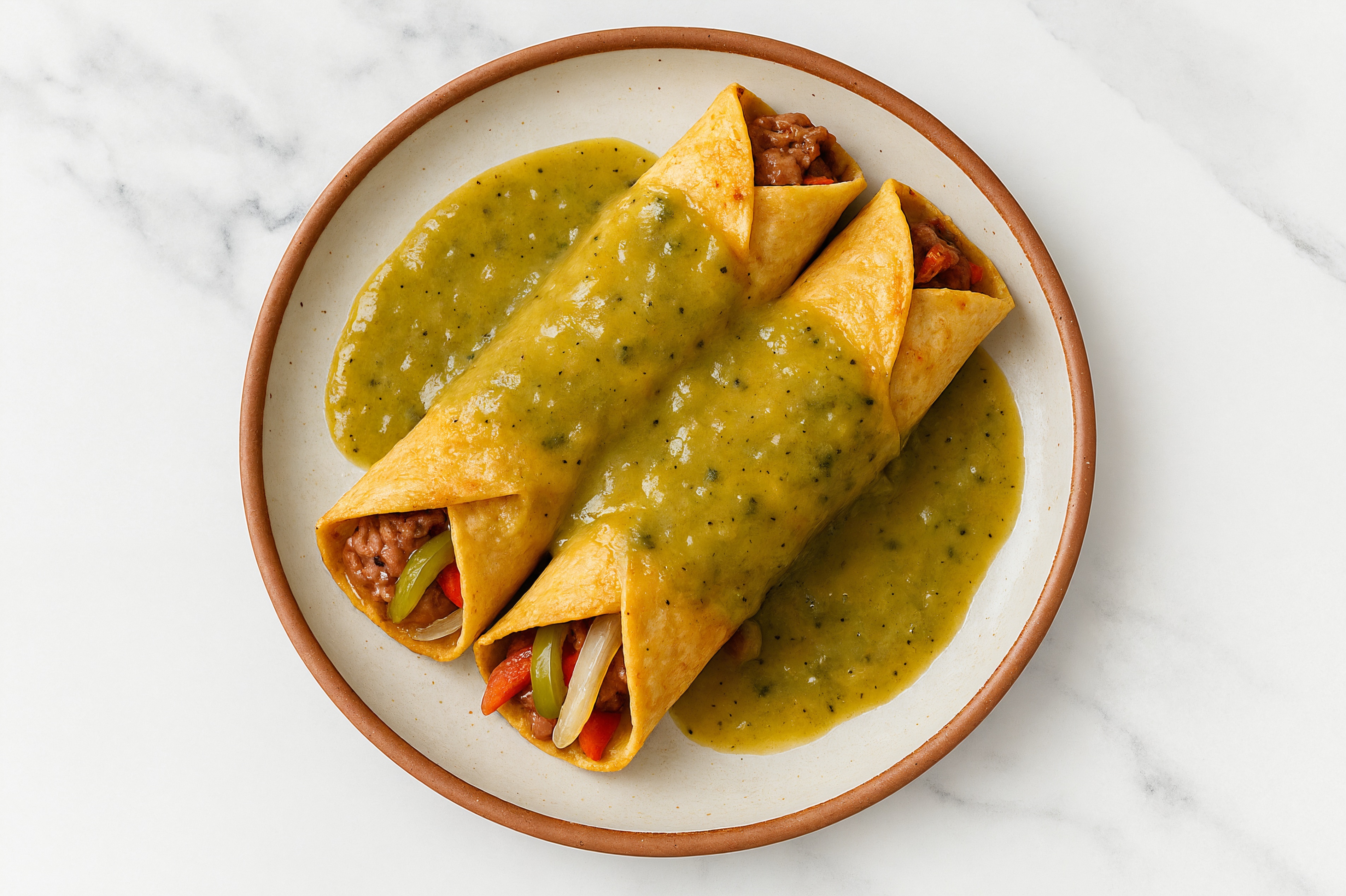 Green Chile Refried Red Beans Bean + Bell Pepper Onion Enchiladas