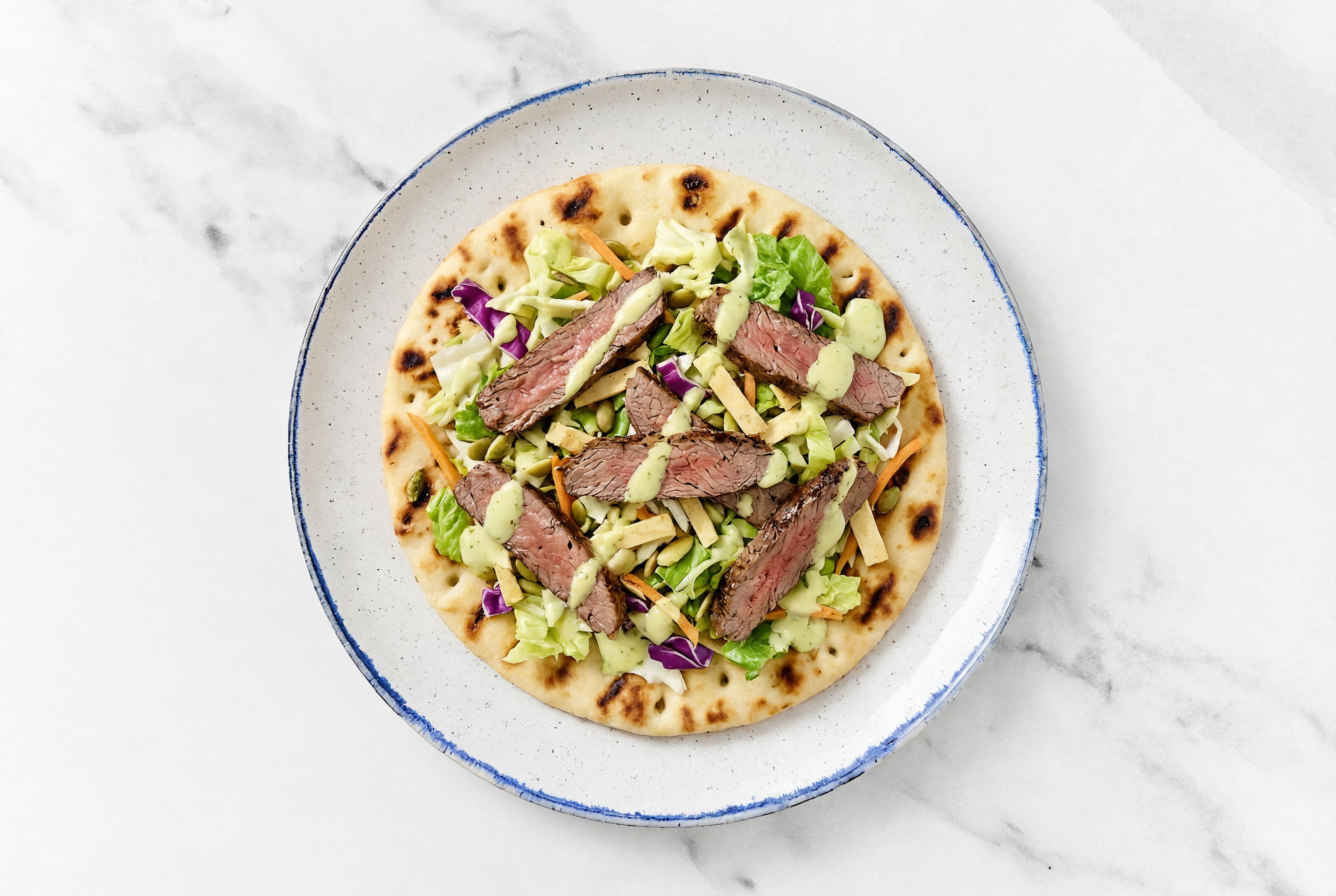 Creamy Avocado Steak Salad Flatbread