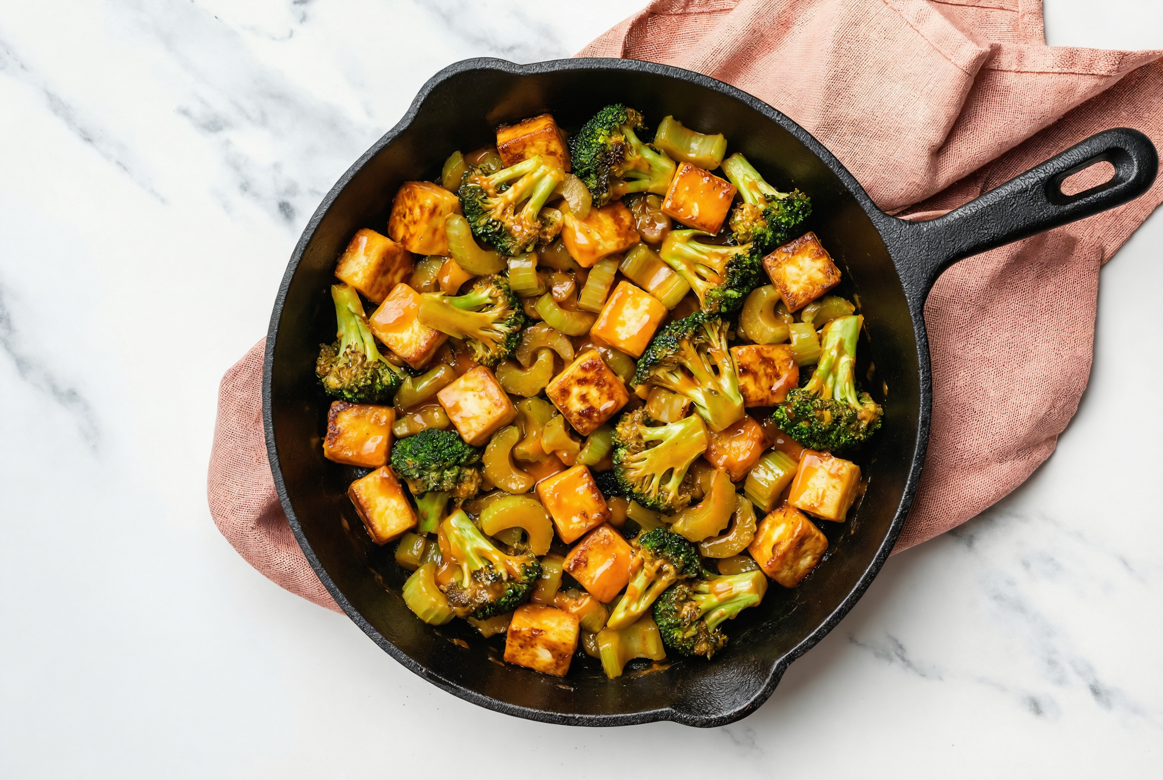 Soft & Creamy Paneer in Peppery Sauce with Organic Broccoli + Celery over Rice