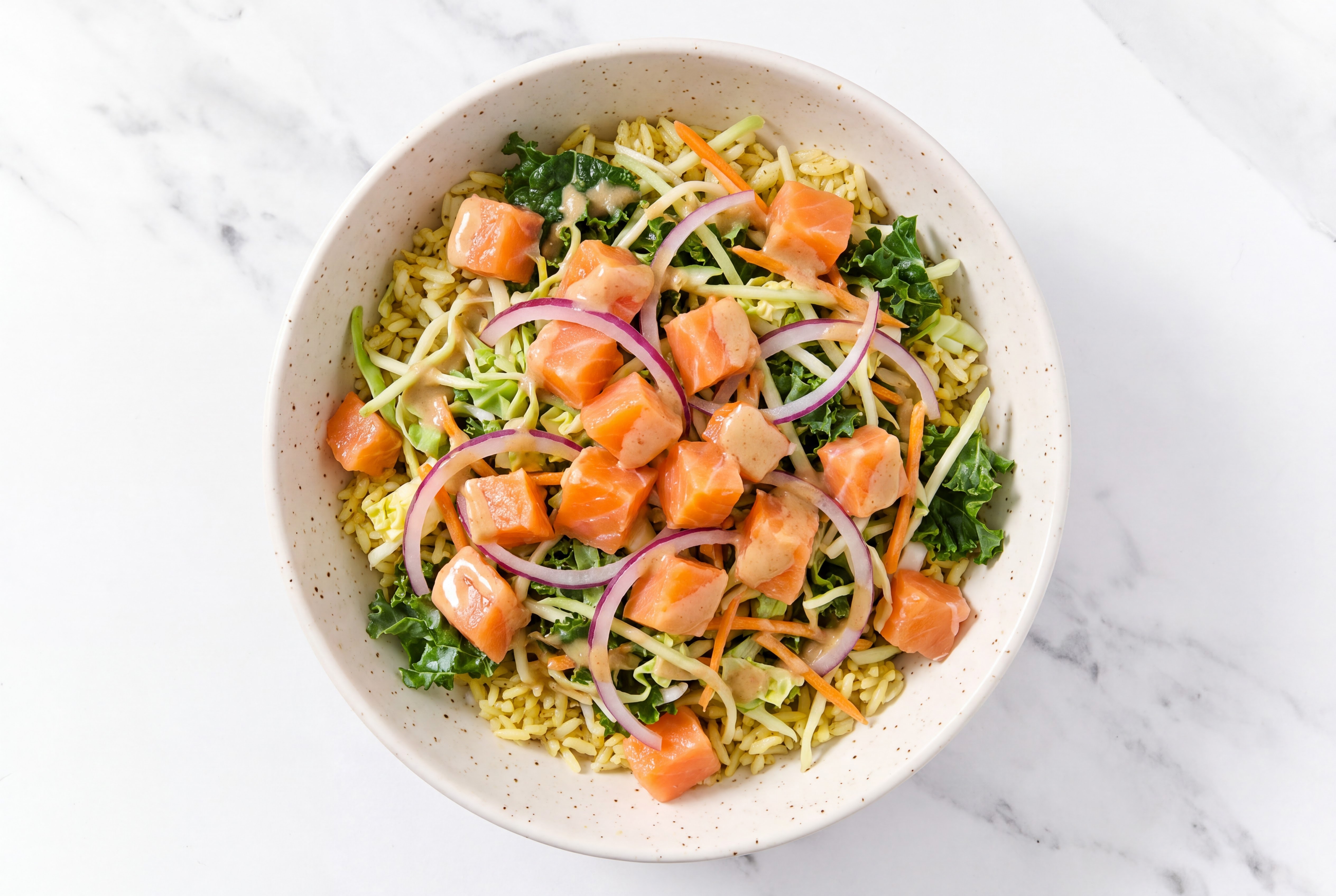 Herby Super Crunch Salmon Poke Bowl with Seasoned Jasmine Rice