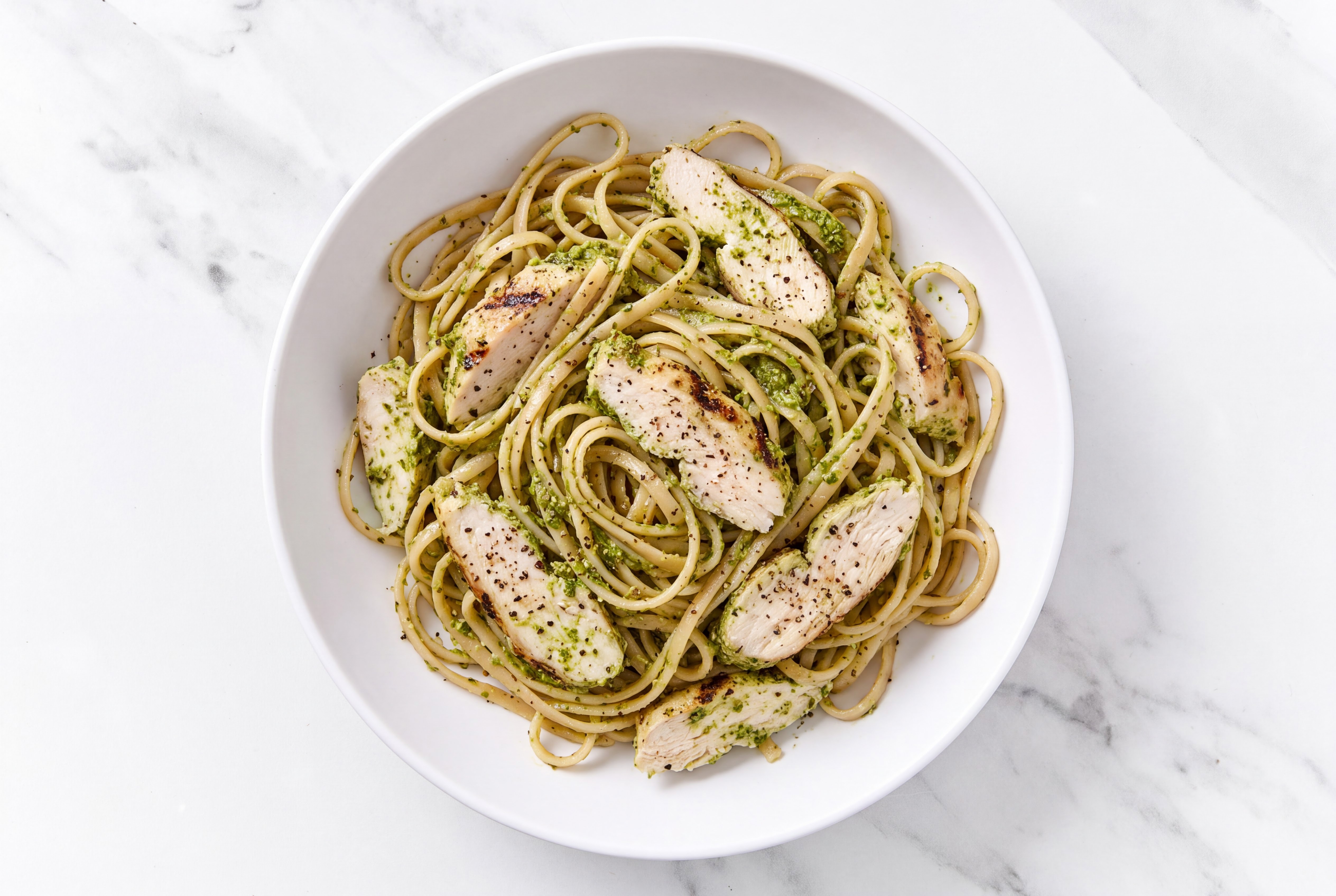 Pesto Seasoned Grilled Chicken Breast Linguine