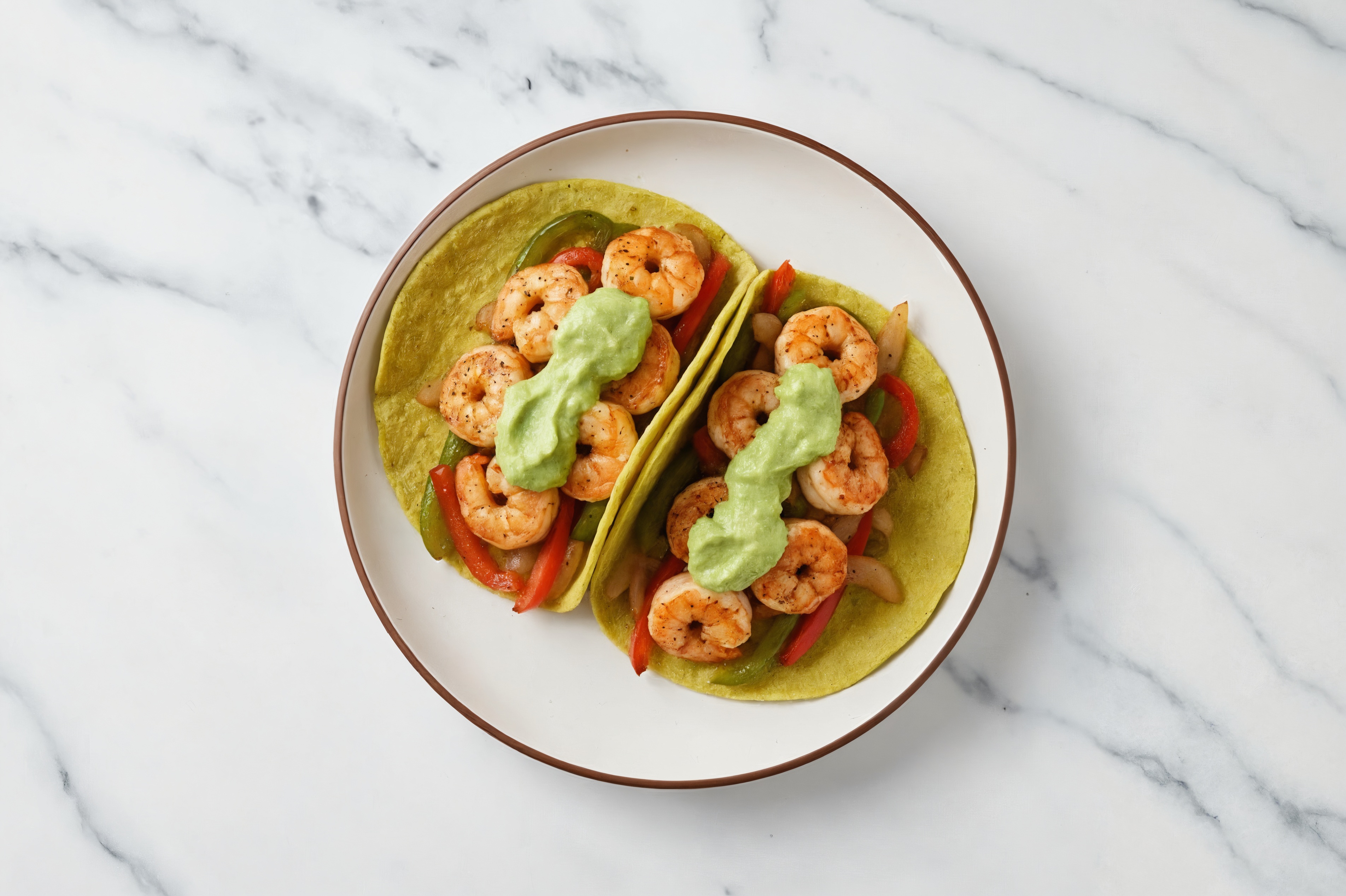 Blackened Shrimp + Avocado Tacos with Spinach Tortilla