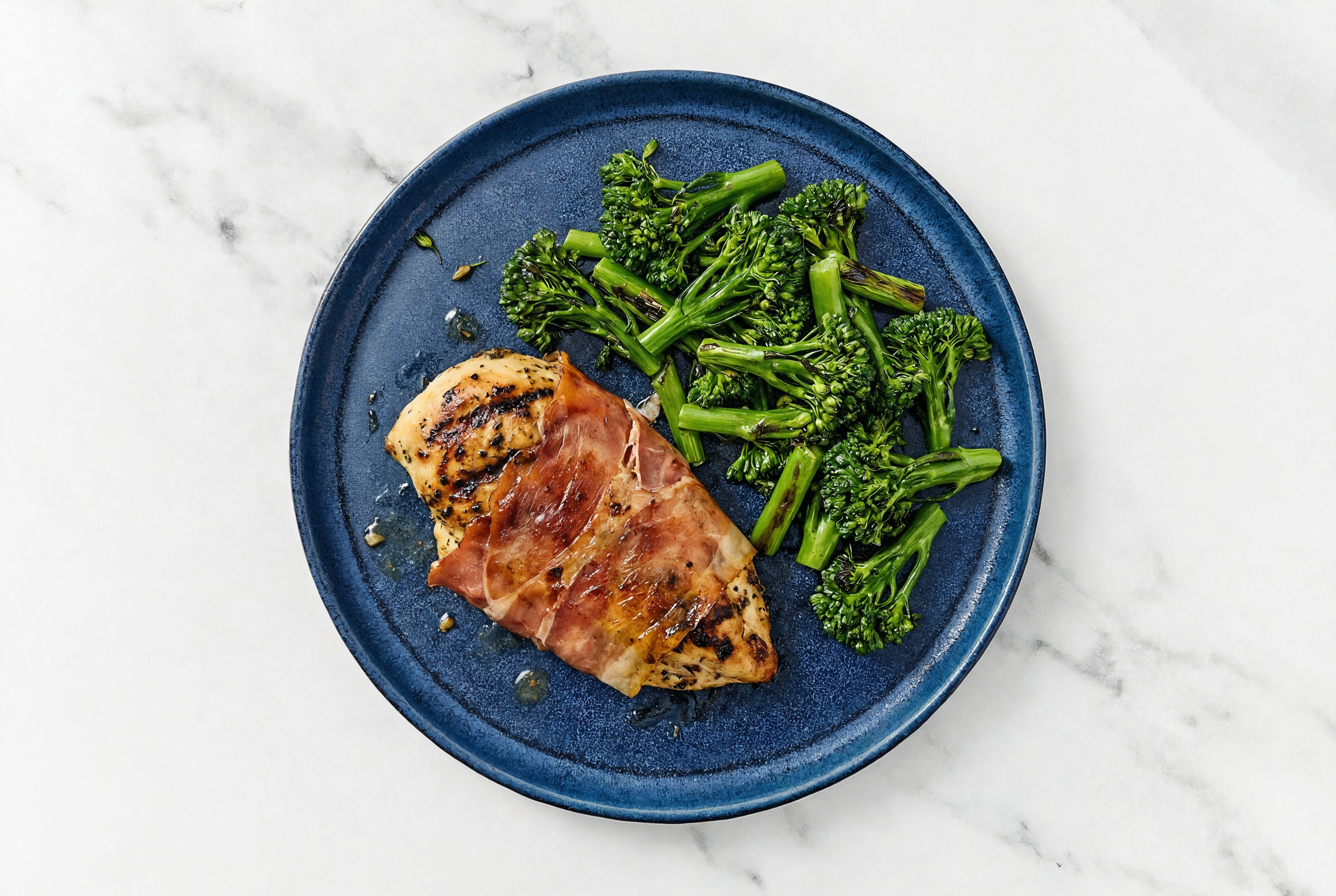 Prosciutto Wrapped Mediterranean Grilled Chicken Breast + Broccoli