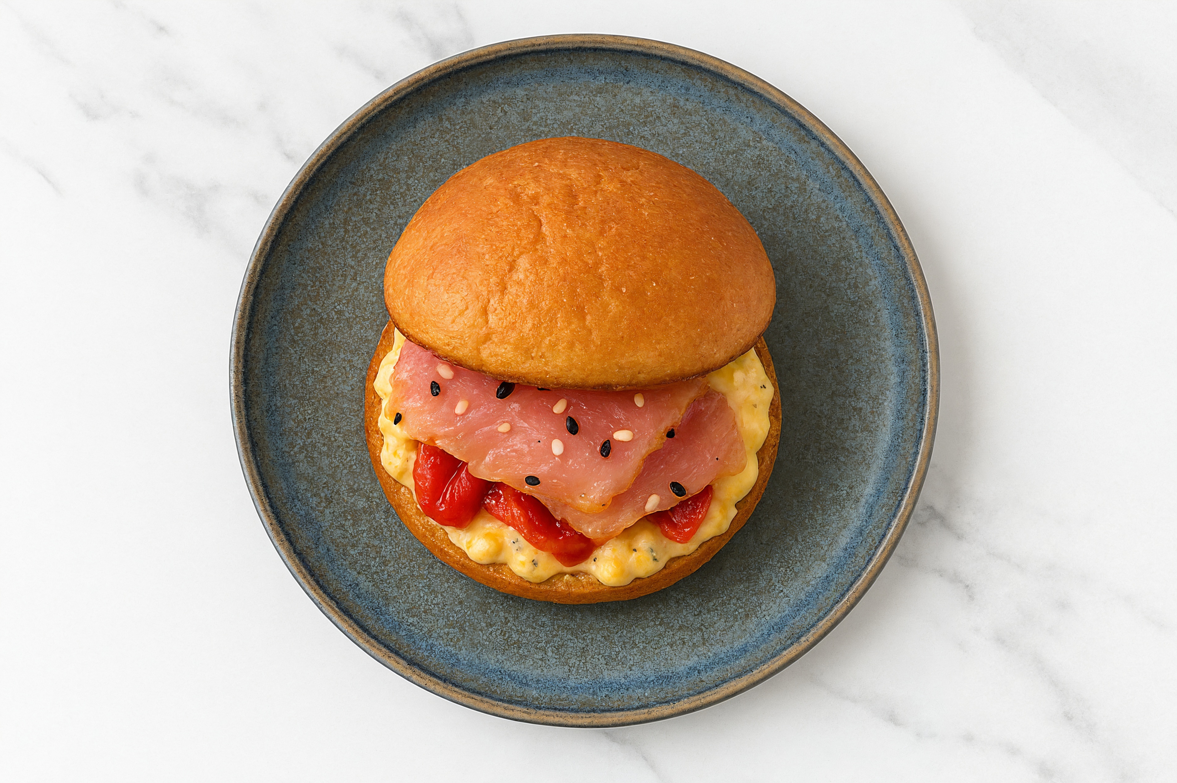 Street Corn Smoked Tuna Sandwich with Roasted Peppers on Gluten-Free Buns