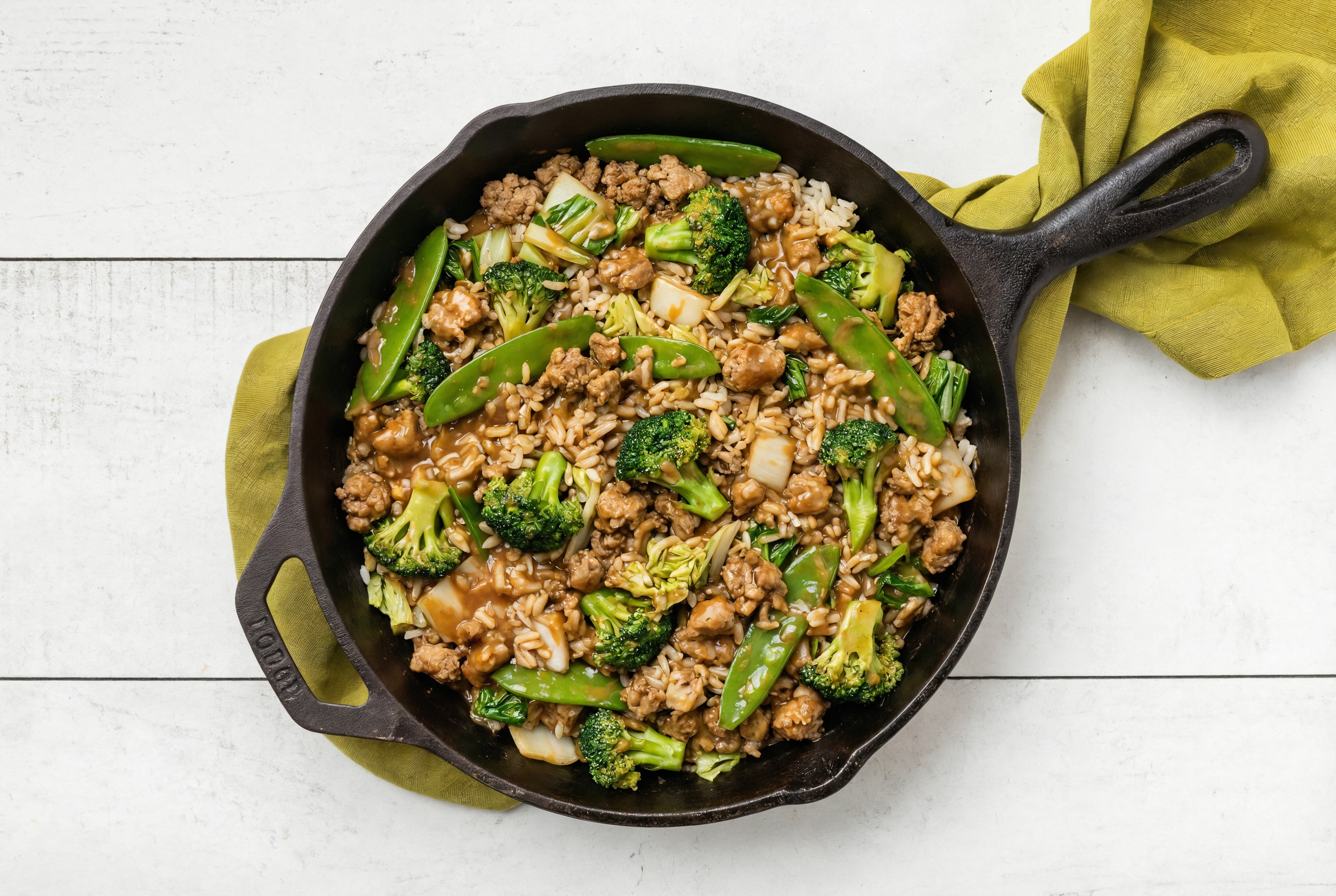 Thai Peanut Bok Choy + Ground Turkey Stir-Fry with Long Grain White Rice