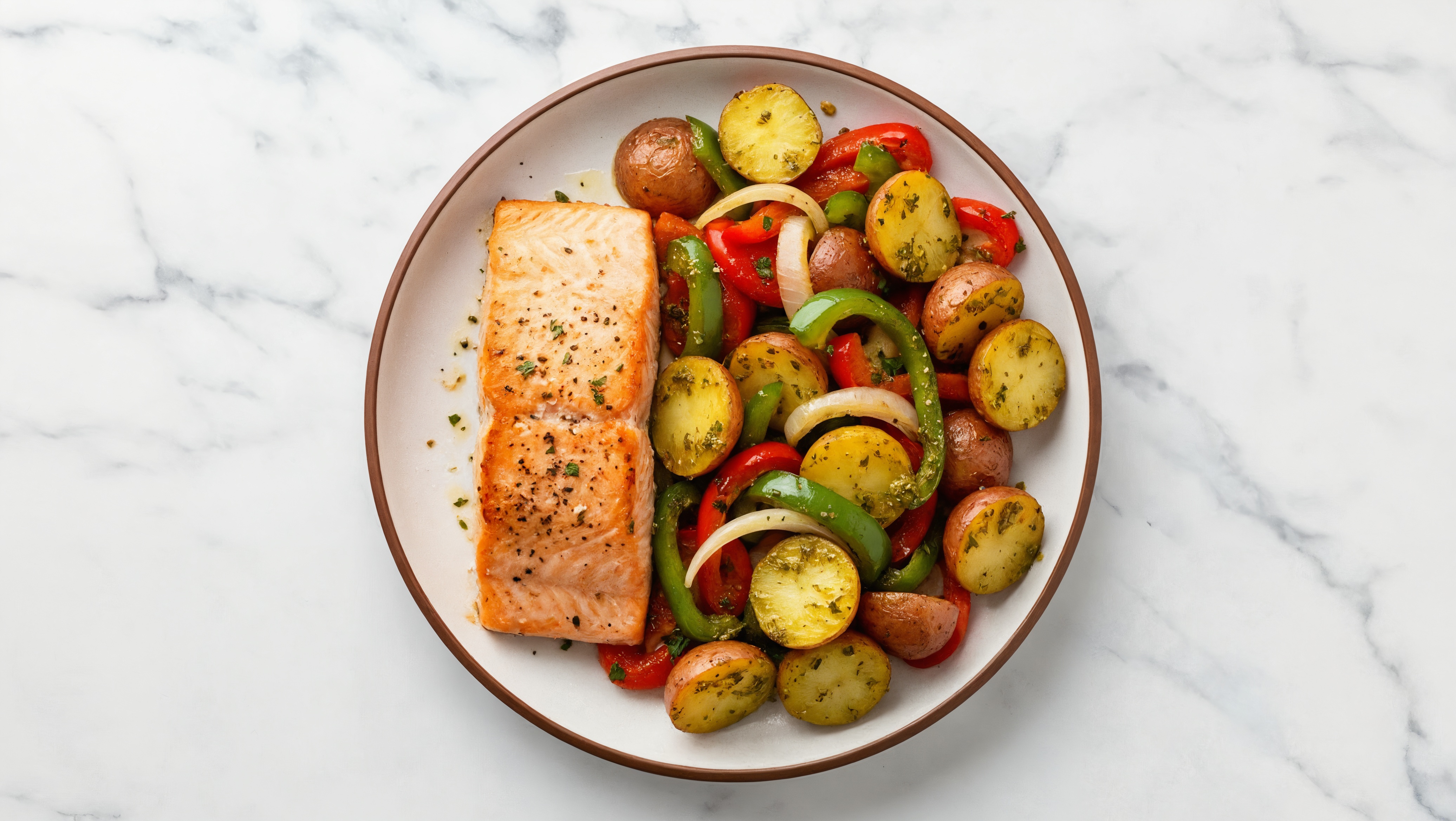 Sheet Pan Pesto-Salmon with Potatoes & Peppers