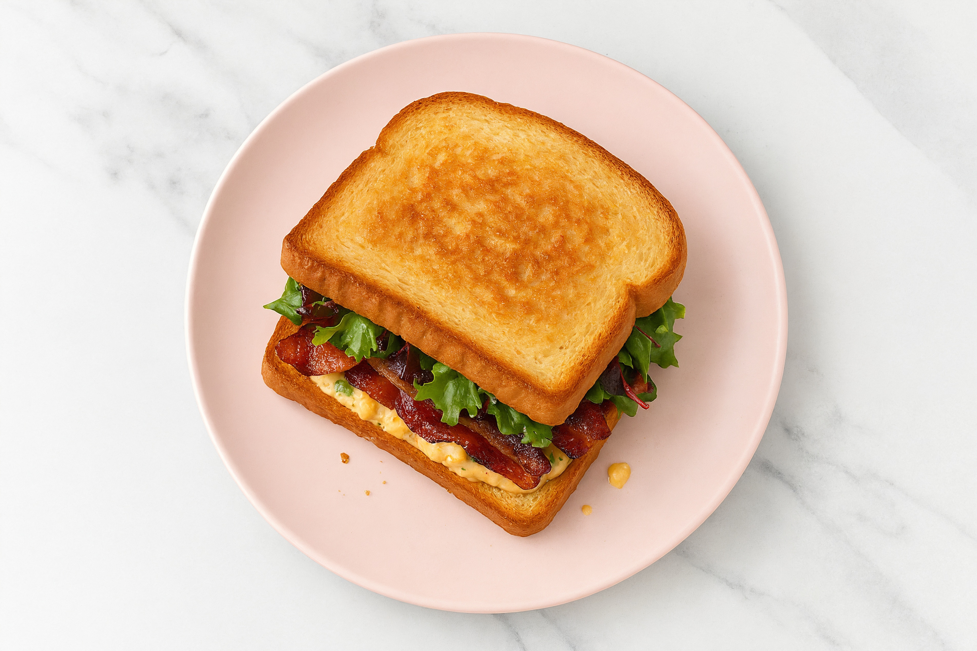 Street Corn Applewood Smoked Pork Bacon Sandwich with Spring Mix on Honey White Bread