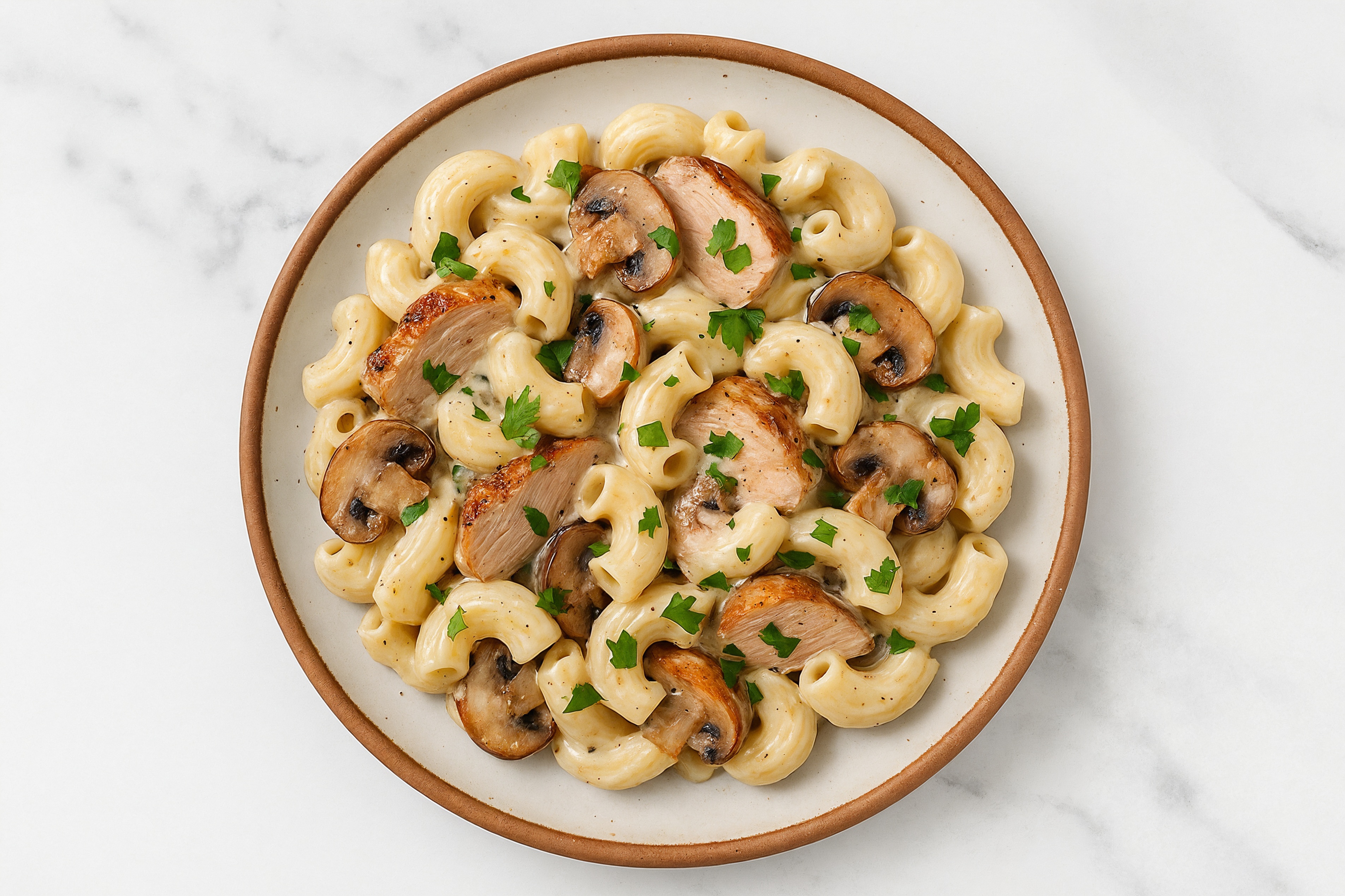 Creamy Mushroom + Grilled Pork Tenderloin Chiocciole Pasta