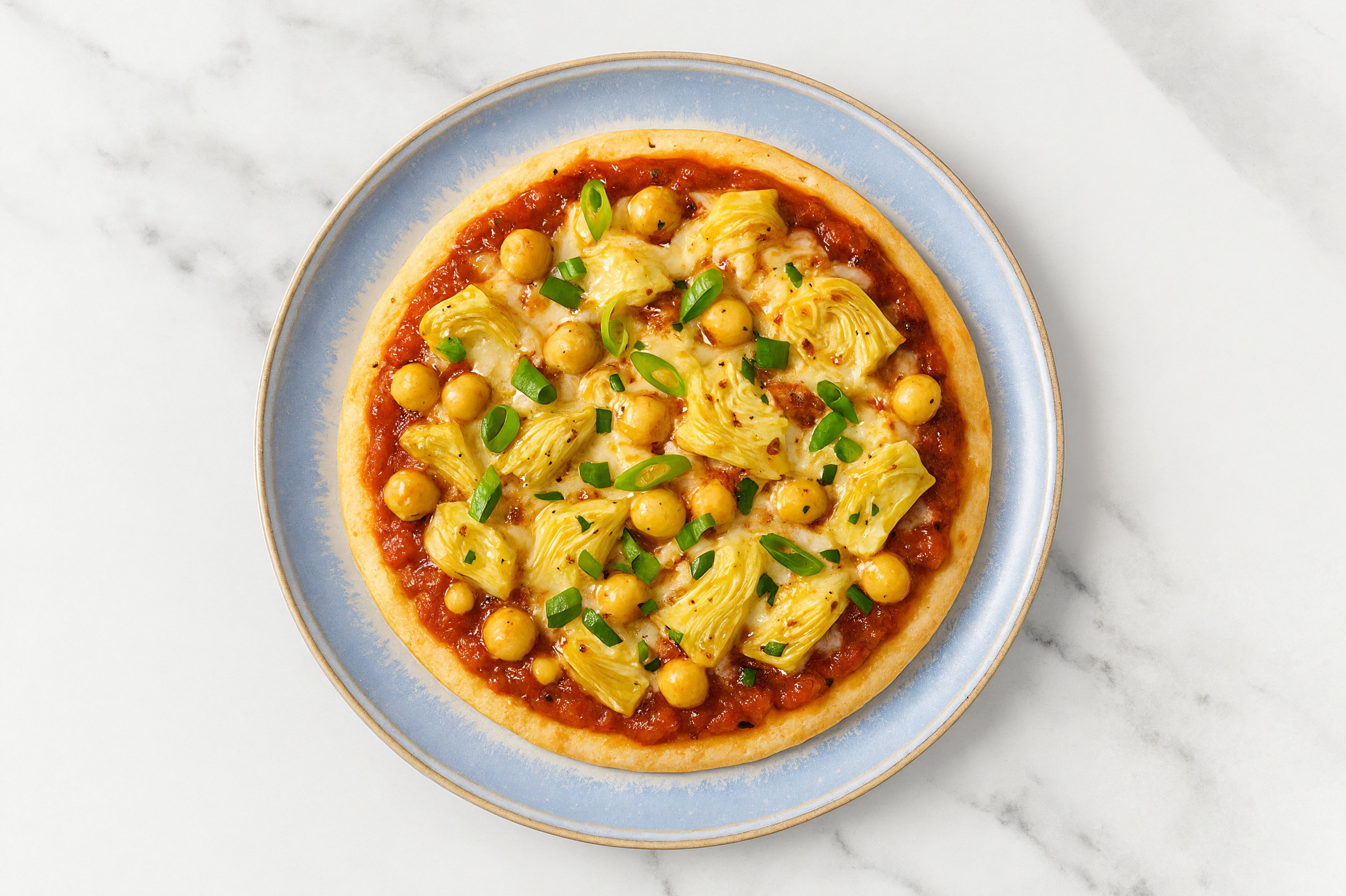 Classic Chickpea + Artichoke Gluten-Free Pizza with Scallions
