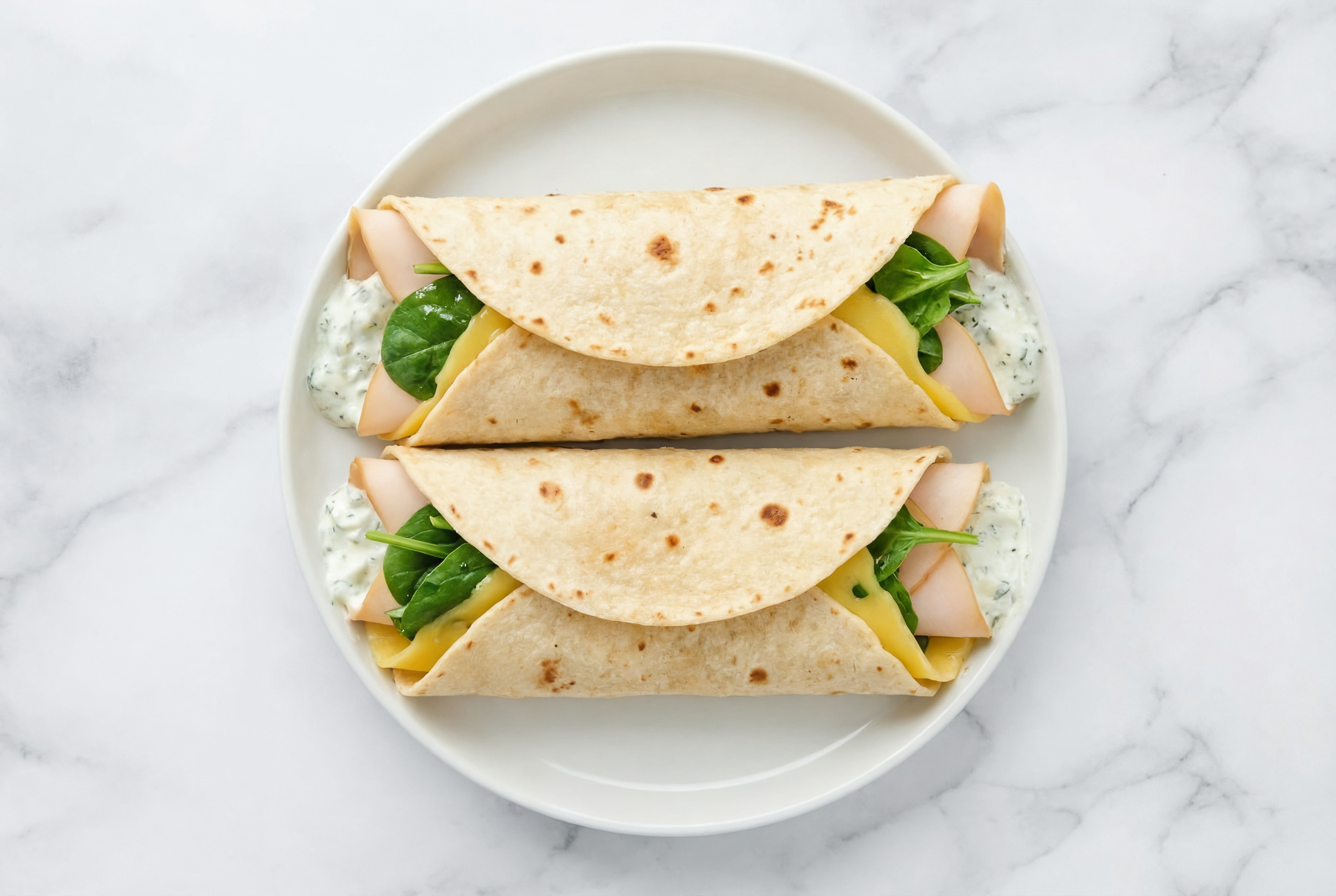 Creamy Oven Roasted Breast Turkey + Vegan Cheddar Tortilla Wraps with Spinach