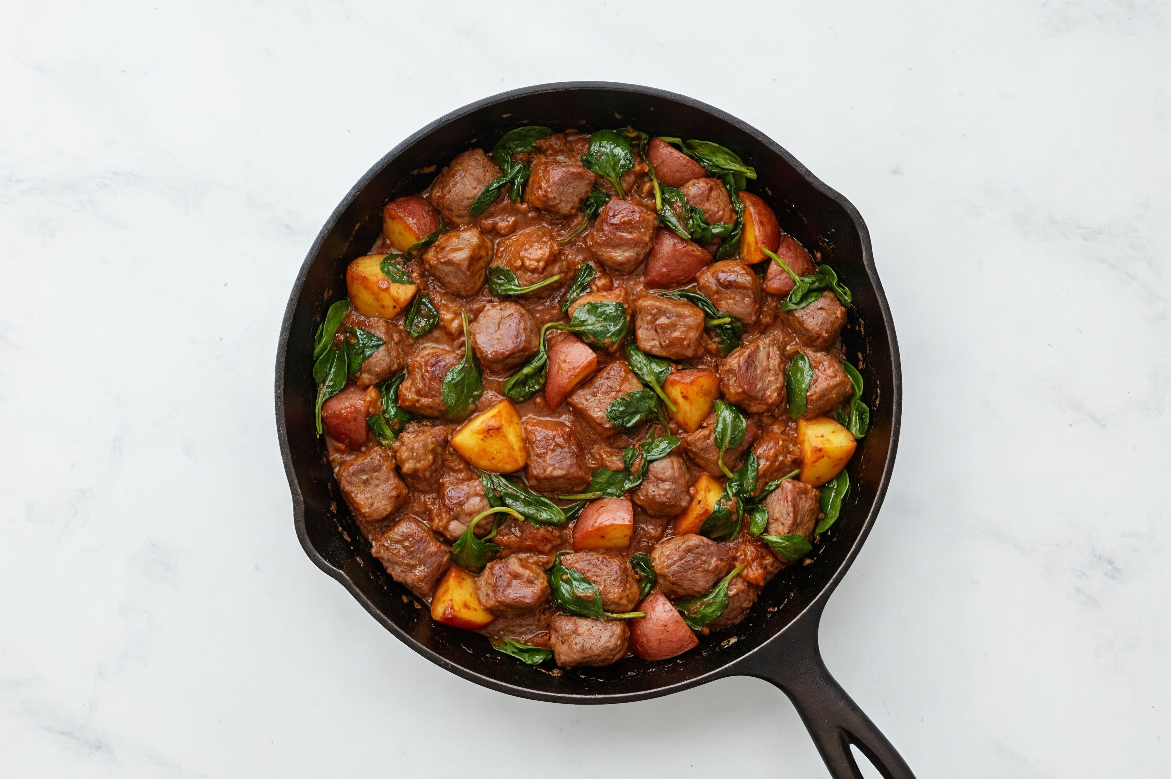 Lamb Vindaloo with Red Potatoes + Spinach Saute