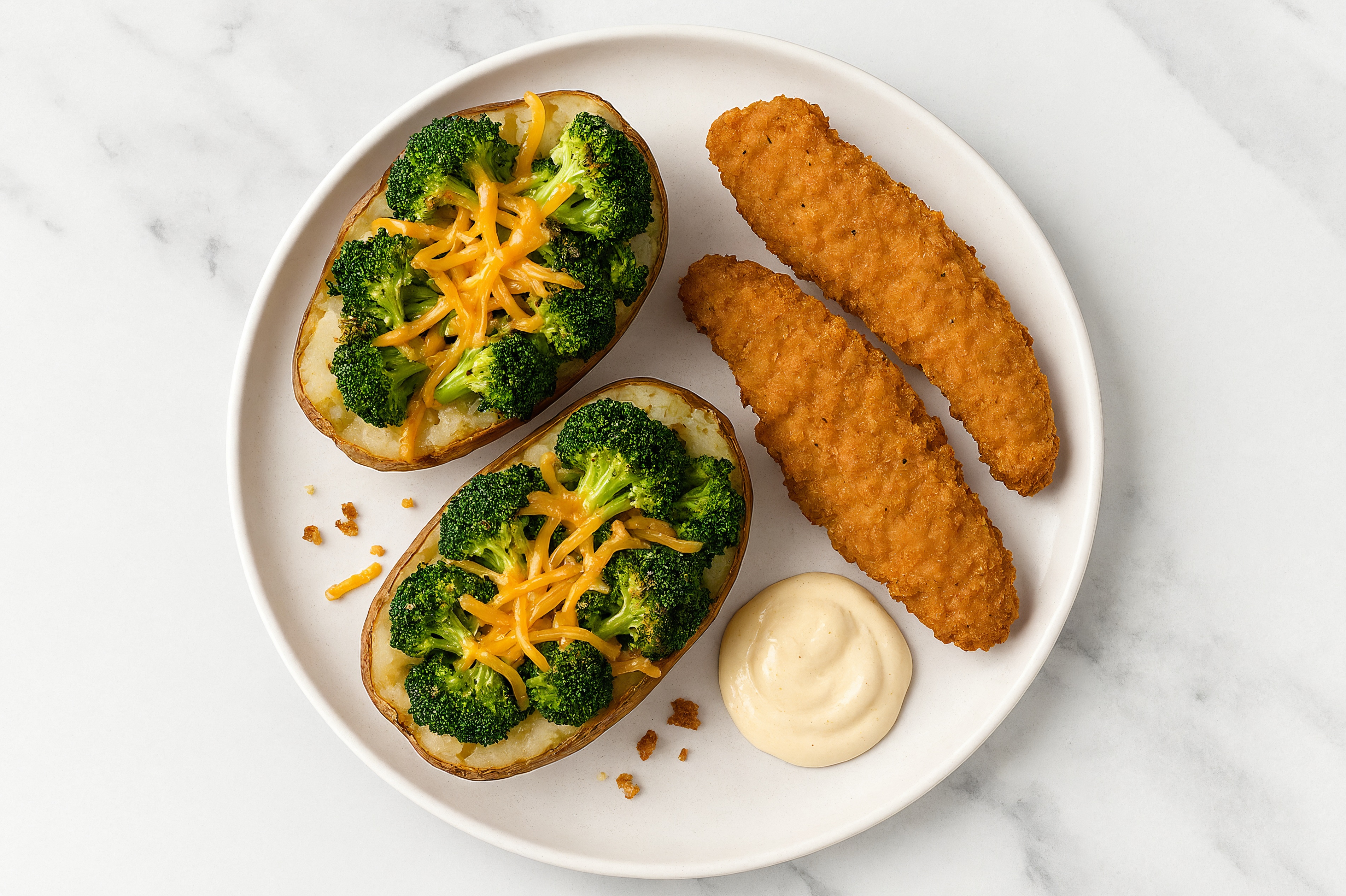 Chik'n Tenders Organic Broccoli Plate with Creamy Horseradish with Shredded Sharp Cheddar Cheese